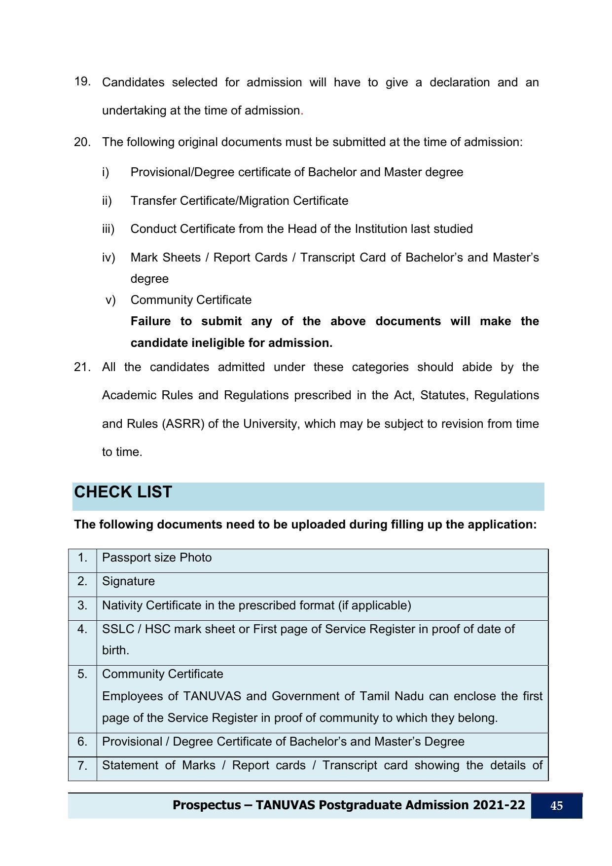 Tamil Nadu Veterinary & Animal Sciences University (TNVASU), Chennai UG Prospectus 2021-22 - Page 46