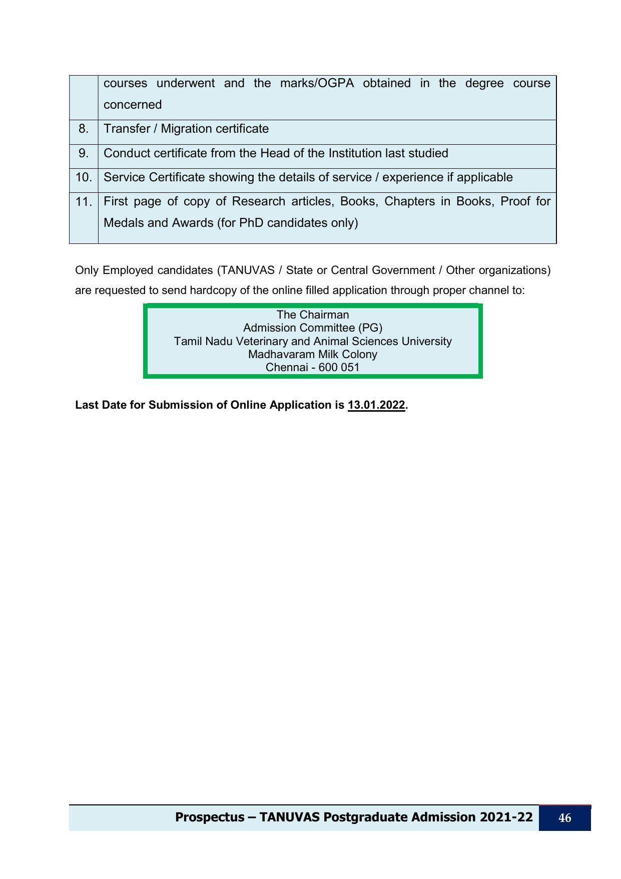 Tamil Nadu Veterinary & Animal Sciences University (TNVASU), Chennai UG Prospectus 2021-22 - Page 47