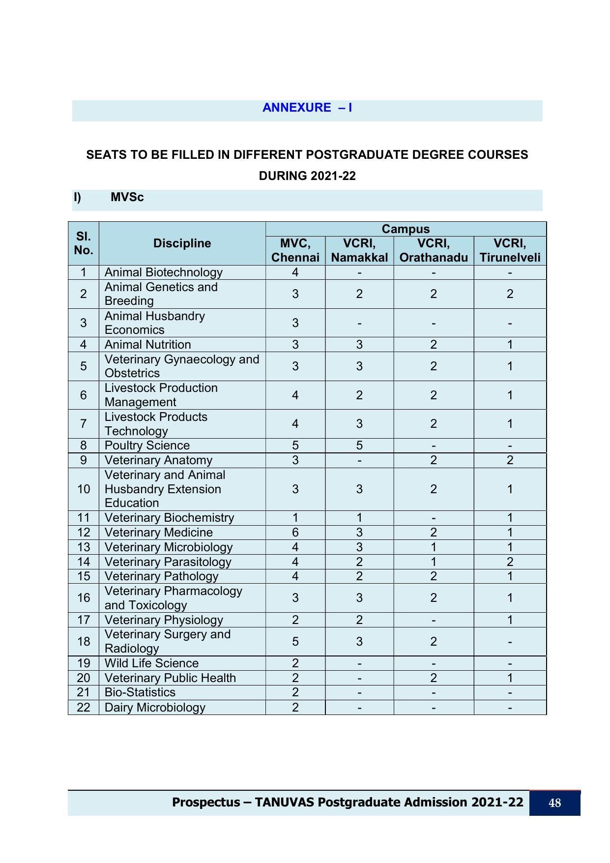 Tamil Nadu Veterinary & Animal Sciences University (TNVASU), Chennai UG Prospectus 2021-22 - Page 49