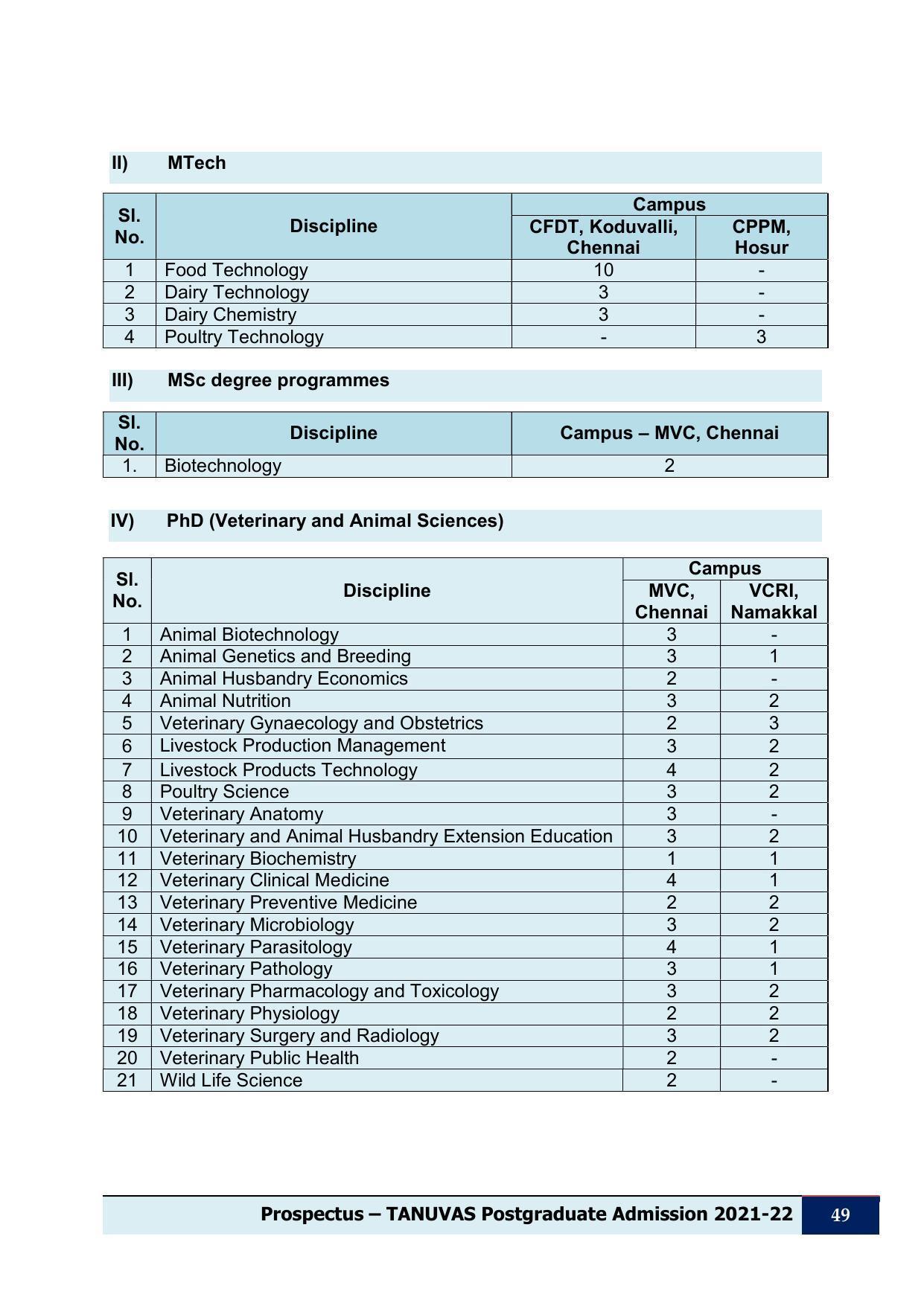 Tamil Nadu Veterinary & Animal Sciences University (TNVASU), Chennai UG Prospectus 2021-22 - Page 50