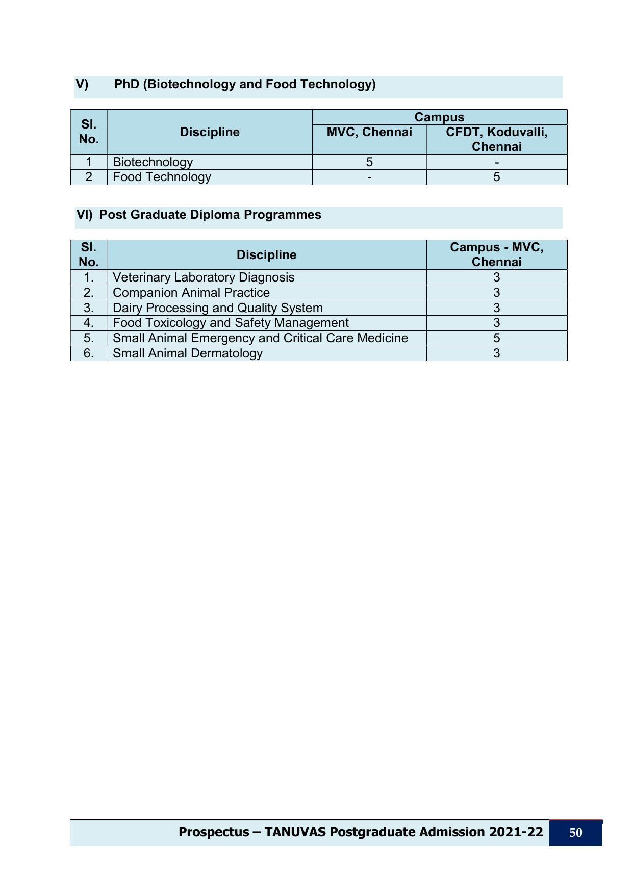 Tamil Nadu Veterinary & Animal Sciences University (TNVASU), Chennai UG Prospectus 2021-22 - Page 51