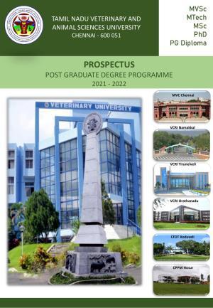 Tamil Nadu Veterinary & Animal Sciences University (TNVASU), Chennai UG Prospectus 2021-22