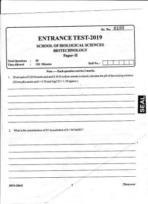 KUET 2023 M.Sc. Biotechnology (Paper II) Question Paper