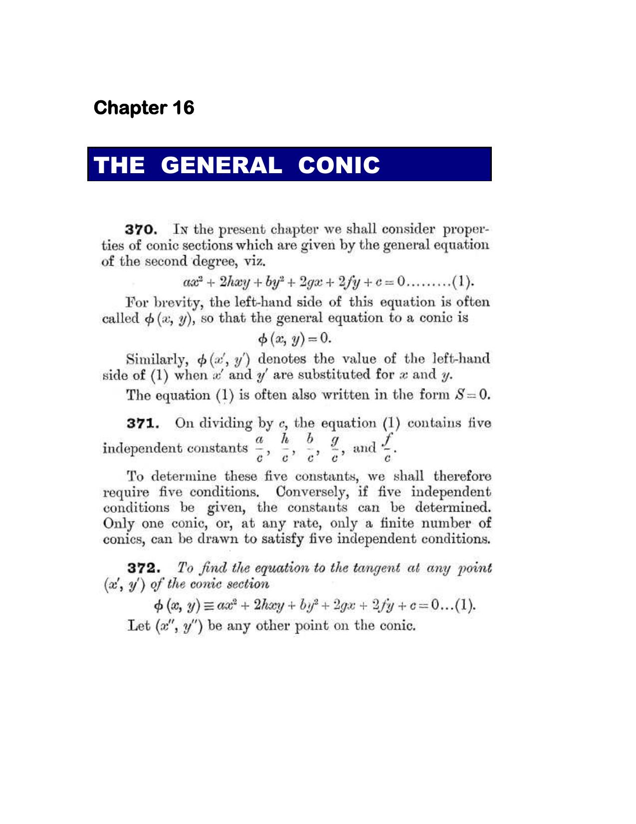 Chapter 16: The General Conic - SL Loney Solutions: The Elements of Coordinate Geometry - Page 1