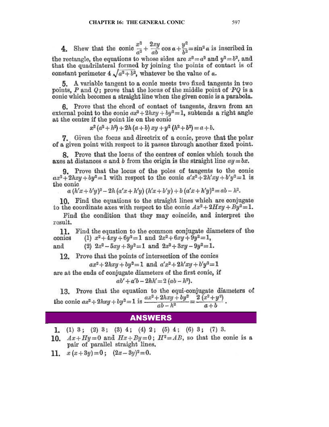 Chapter 16: The General Conic - SL Loney Solutions: The Elements of Coordinate Geometry - Page 7
