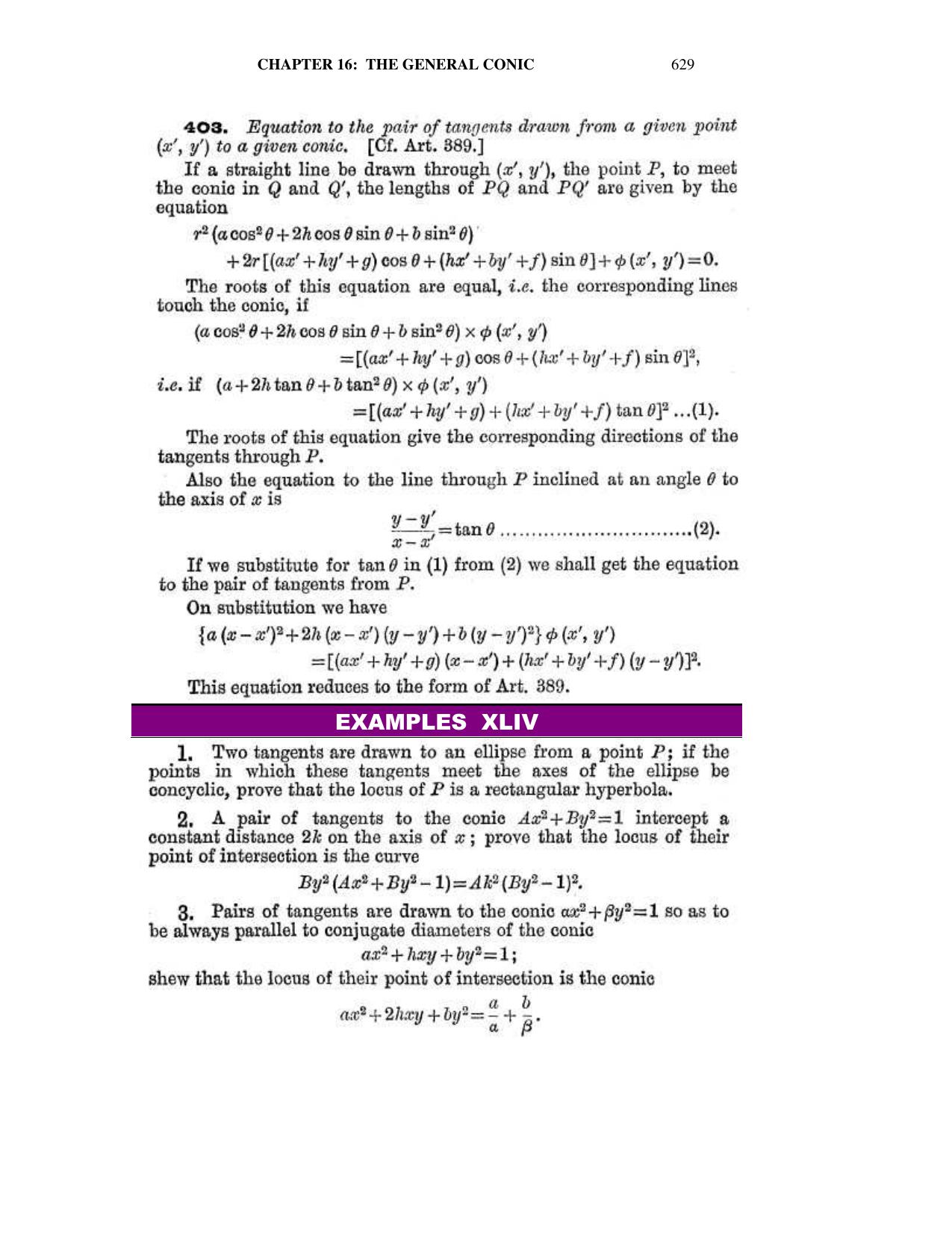 Chapter 16: The General Conic - SL Loney Solutions: The Elements of Coordinate Geometry - Page 39