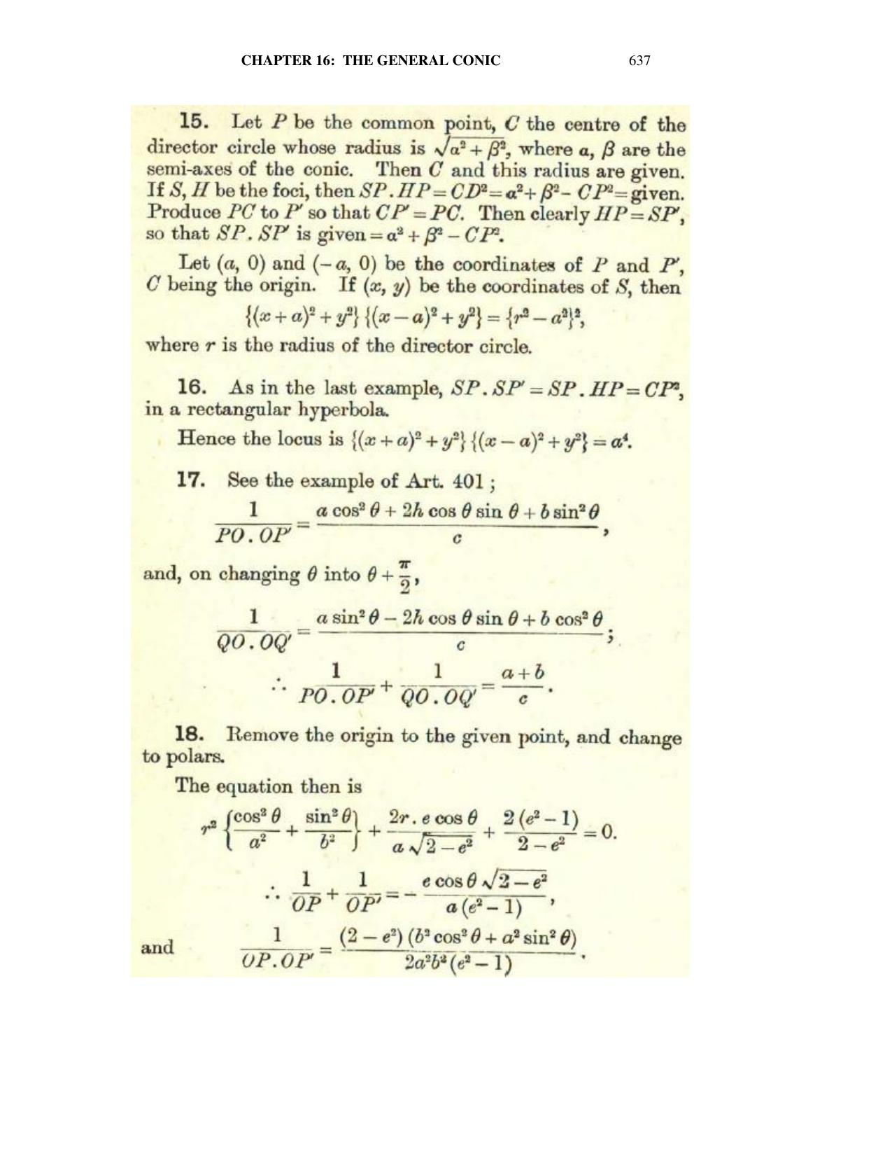 Chapter 16: The General Conic - SL Loney Solutions: The Elements of Coordinate Geometry - Page 47