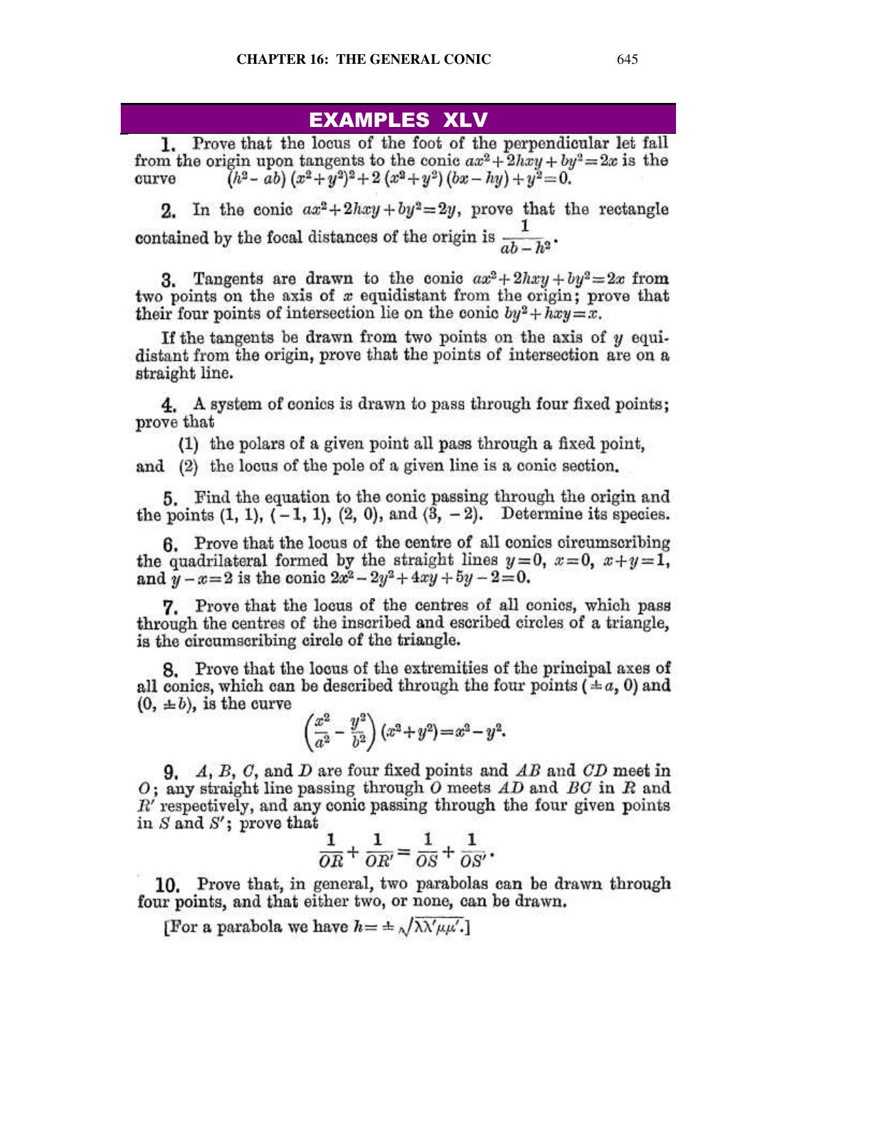 Chapter 16: The General Conic - SL Loney Solutions: The Elements of Coordinate Geometry - Page 55