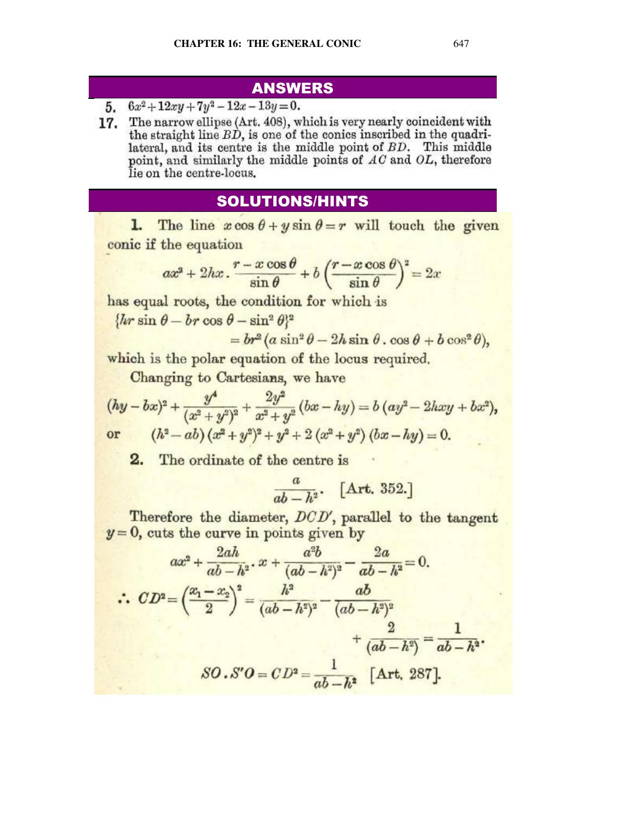 Chapter 16: The General Conic - SL Loney Solutions: The Elements of Coordinate Geometry - Page 57