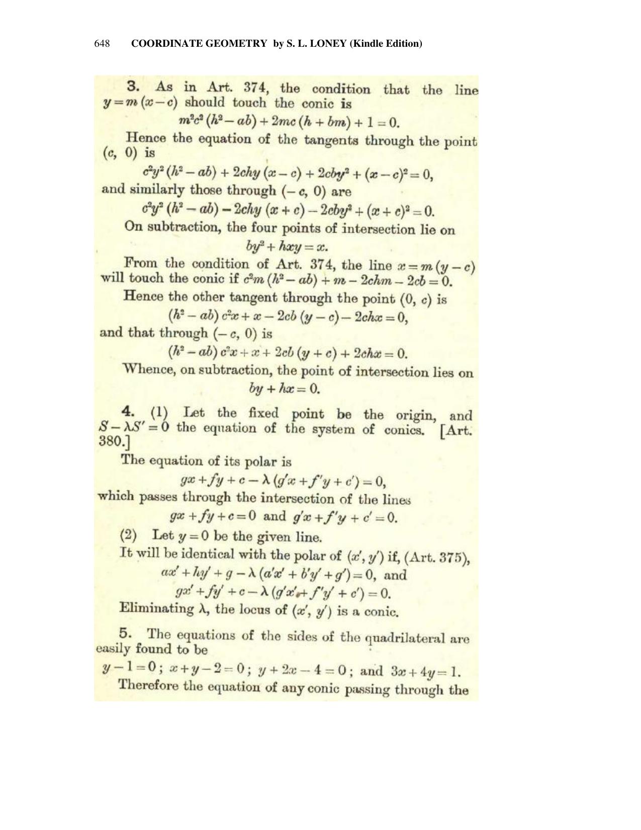 Chapter 16: The General Conic - SL Loney Solutions: The Elements of Coordinate Geometry - Page 58