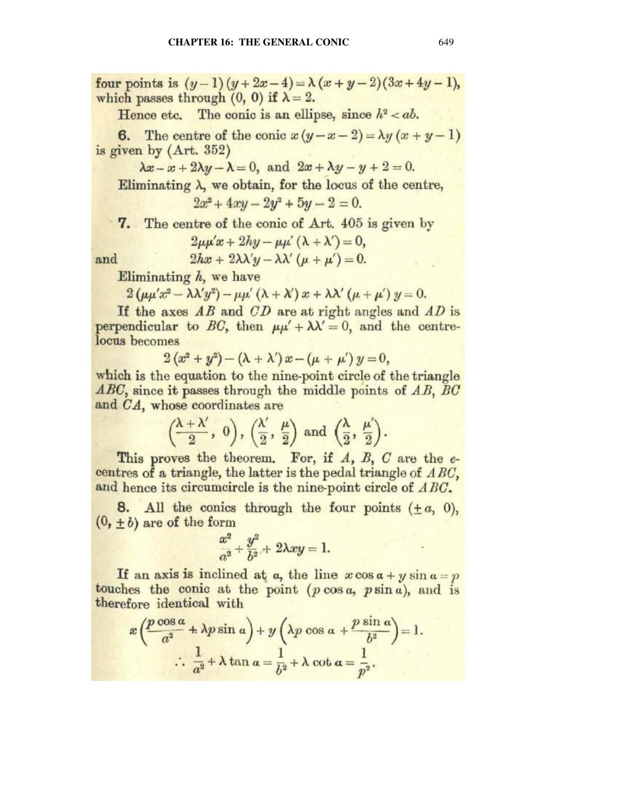 Chapter 16: The General Conic - SL Loney Solutions: The Elements of Coordinate Geometry - Page 59