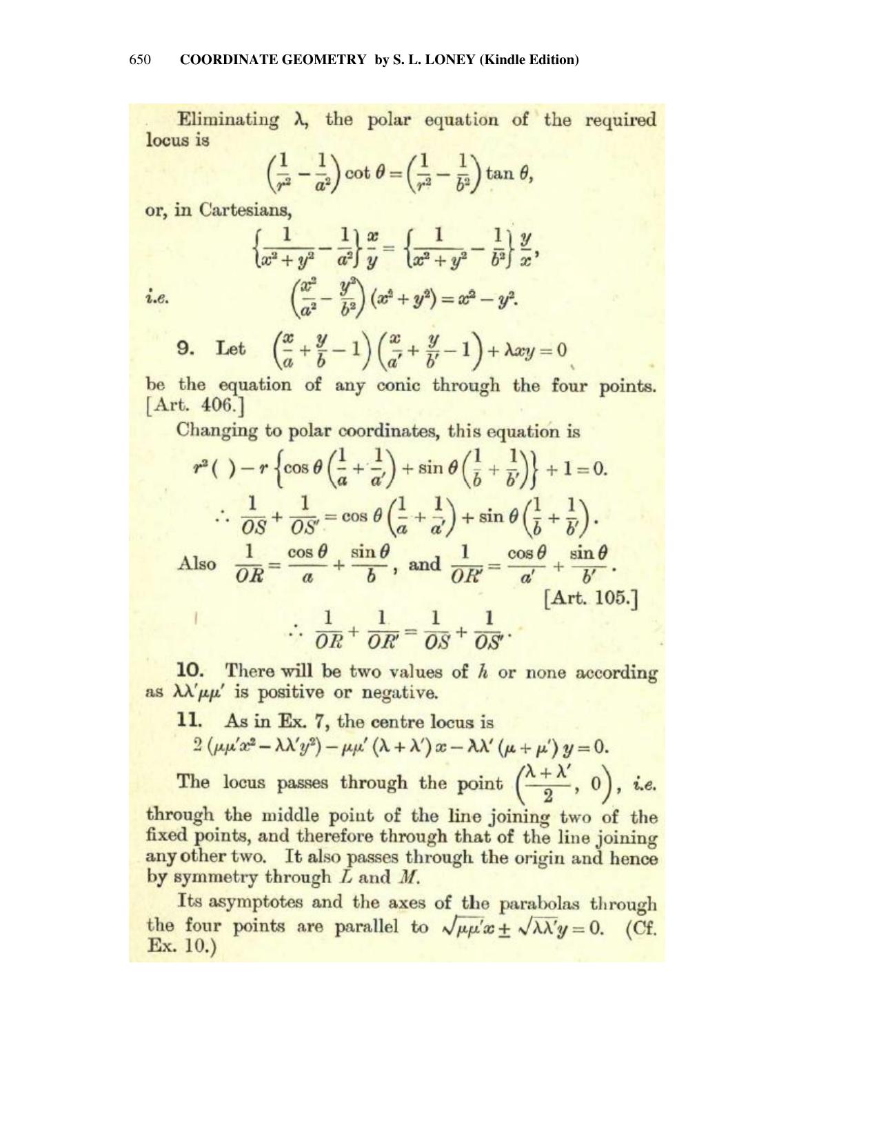 Chapter 16: The General Conic - SL Loney Solutions: The Elements of Coordinate Geometry - Page 60