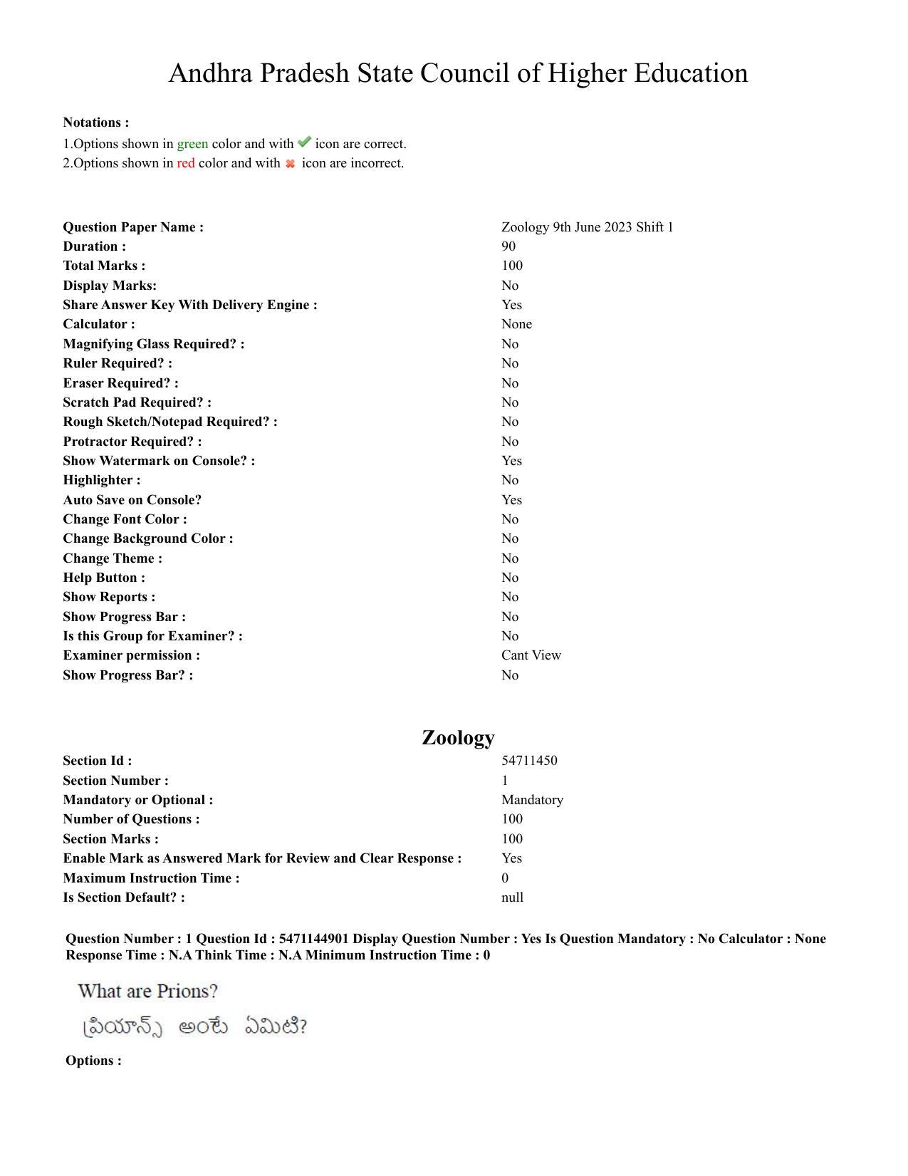 AP PGCET 2023 Zoology Paper with Answer Key - Page 1