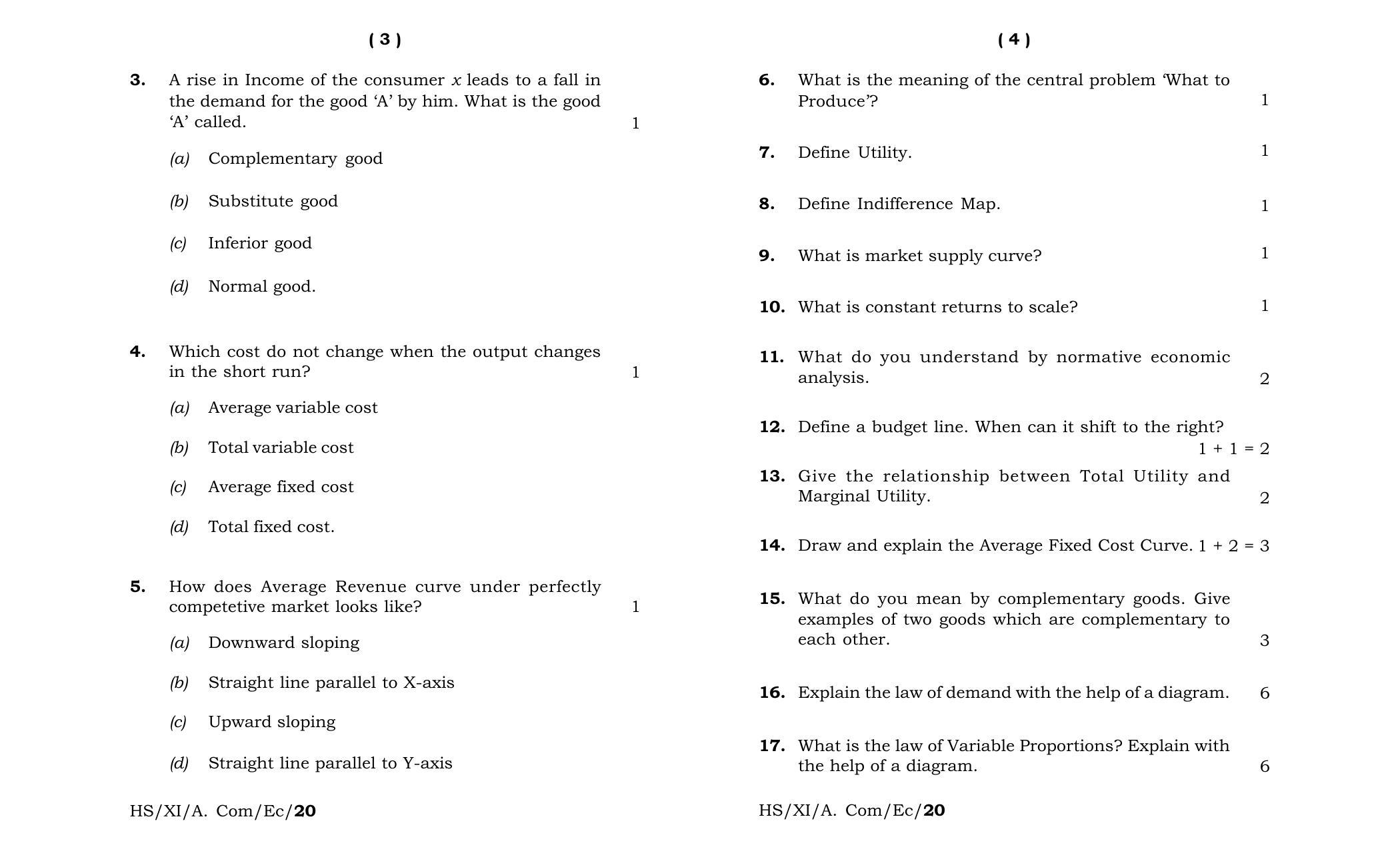 Meghalaya Board (MBOSE) Class 11 Economics 2020 Question Paper - Page 2