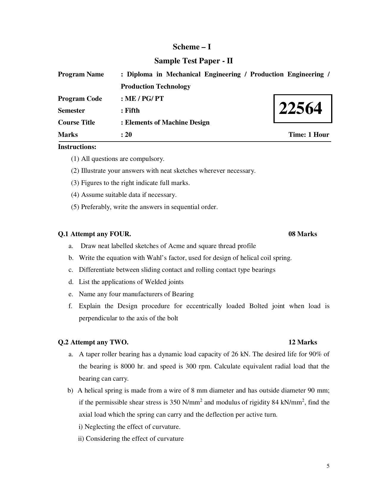 MSBTE Summer Question Paper 2019 - Elements of Machine Design - Page 5