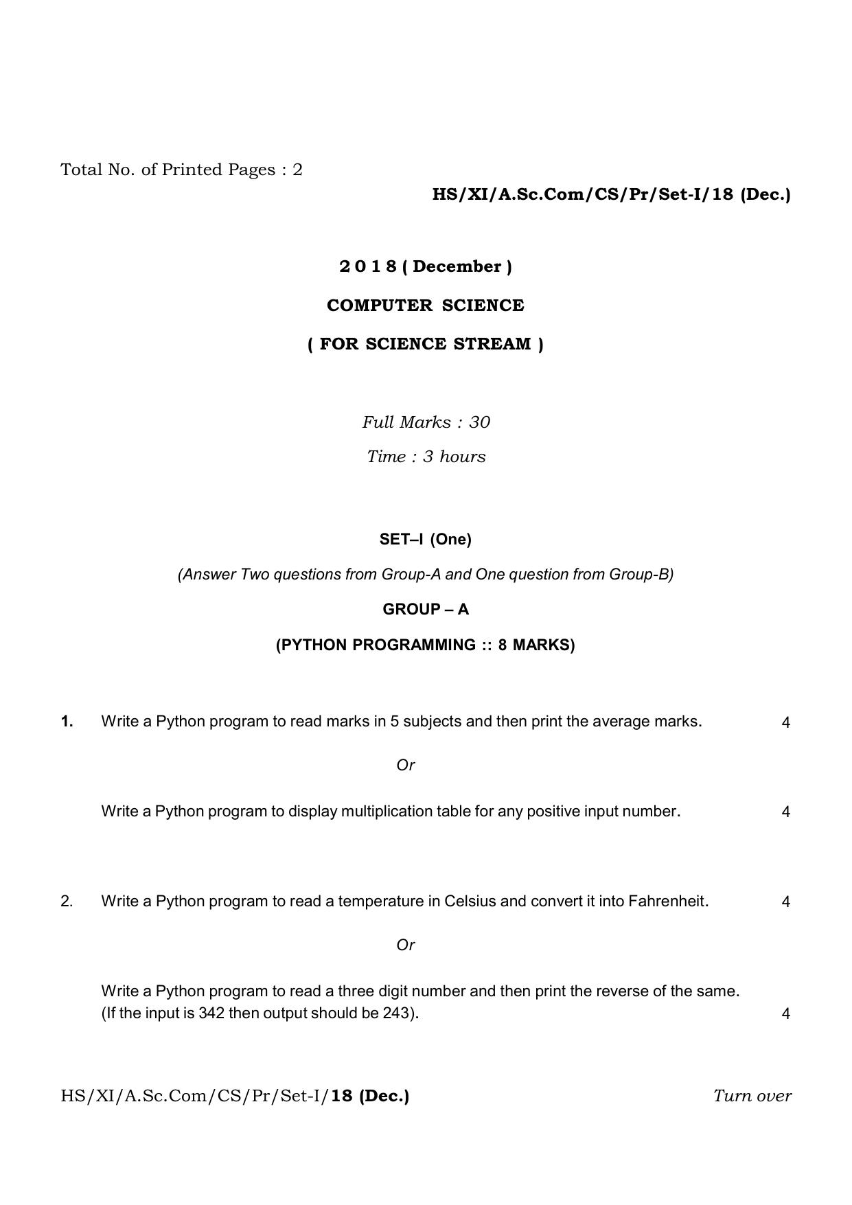 Meghalaya Board (MBOSE) Class 11 Computer_Science__Inctruction___Practical_ 2019 Question Paper - Page 3