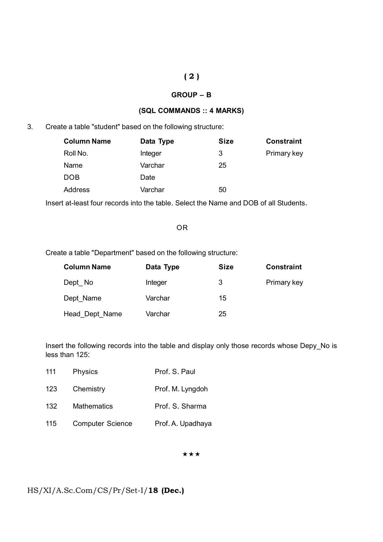Meghalaya Board (MBOSE) Class 11 Computer_Science__Inctruction___Practical_ 2019 Question Paper - Page 4