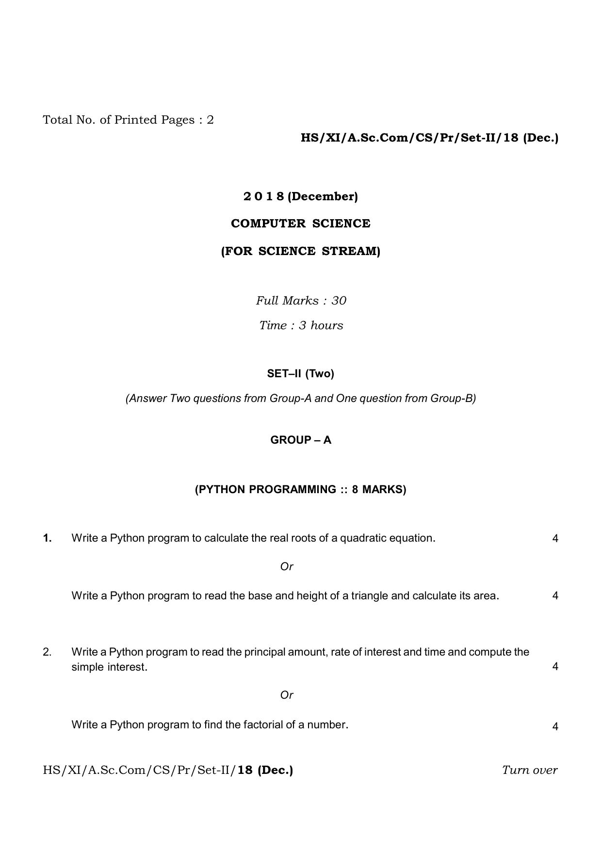 Meghalaya Board (MBOSE) Class 11 Computer_Science__Inctruction___Practical_ 2019 Question Paper - Page 5