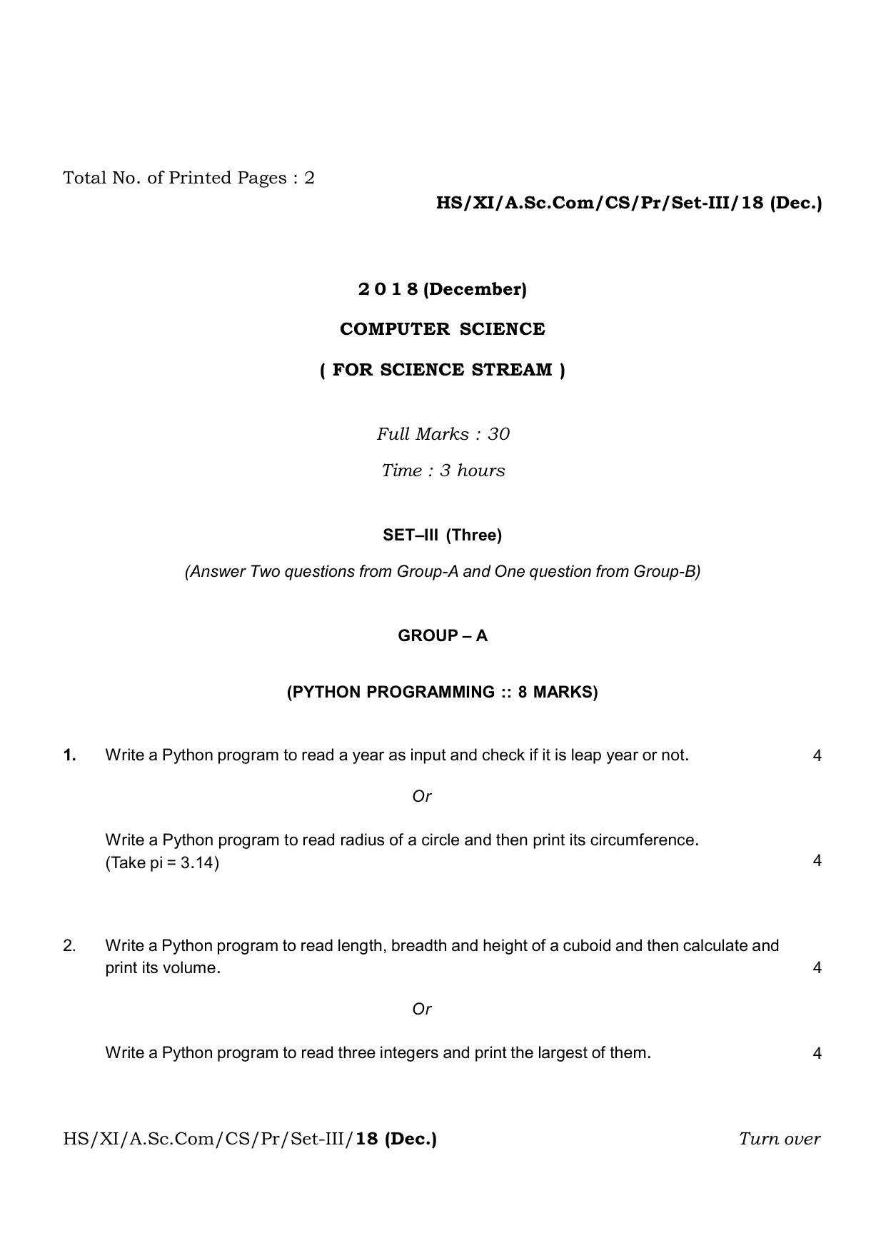 Meghalaya Board (MBOSE) Class 11 Computer_Science__Inctruction___Practical_ 2019 Question Paper - Page 7