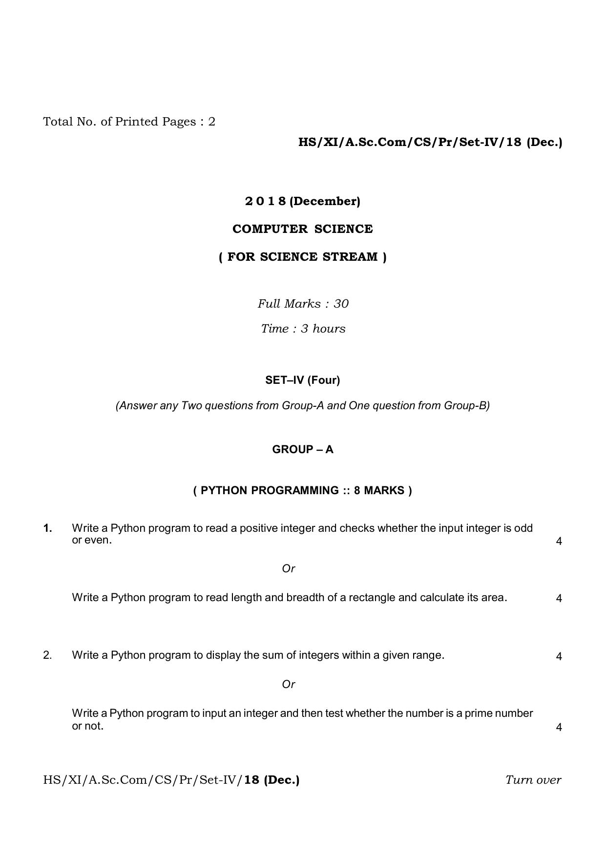 Meghalaya Board (MBOSE) Class 11 Computer_Science__Inctruction___Practical_ 2019 Question Paper - Page 9
