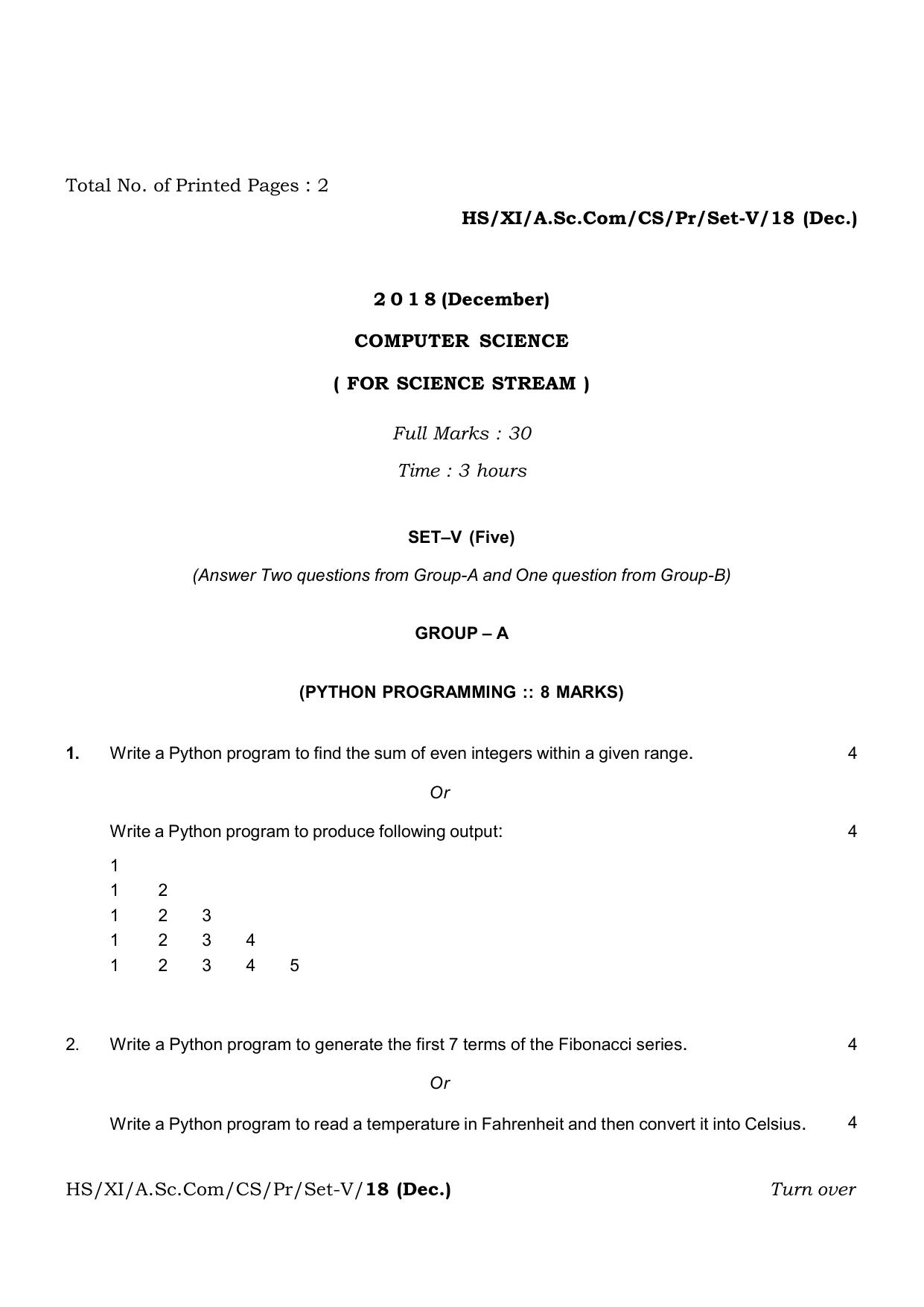 Meghalaya Board (MBOSE) Class 11 Computer_Science__Inctruction___Practical_ 2019 Question Paper - Page 11