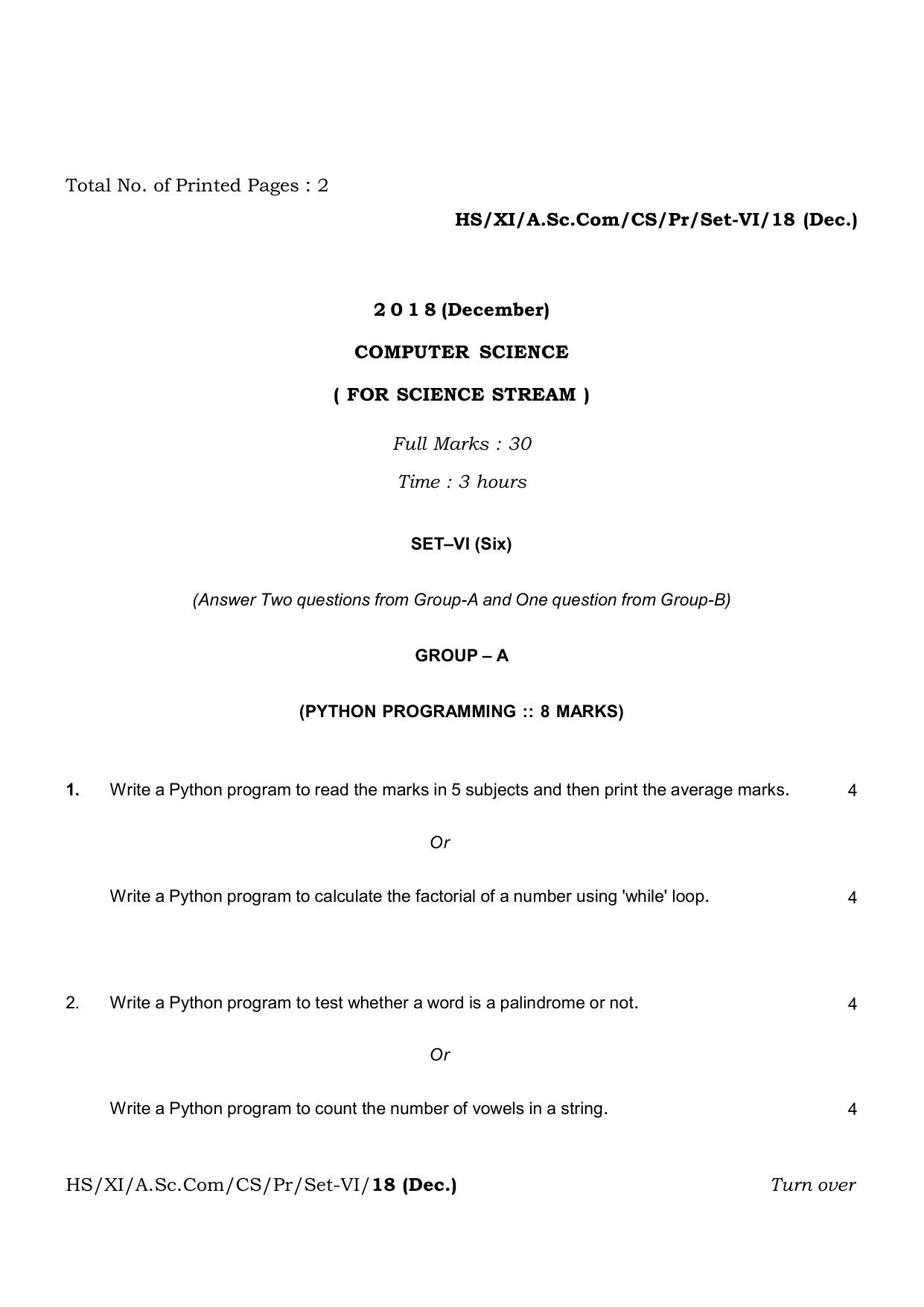 Meghalaya Board (MBOSE) Class 11 Computer_Science__Inctruction___Practical_ 2019 Question Paper - Page 13