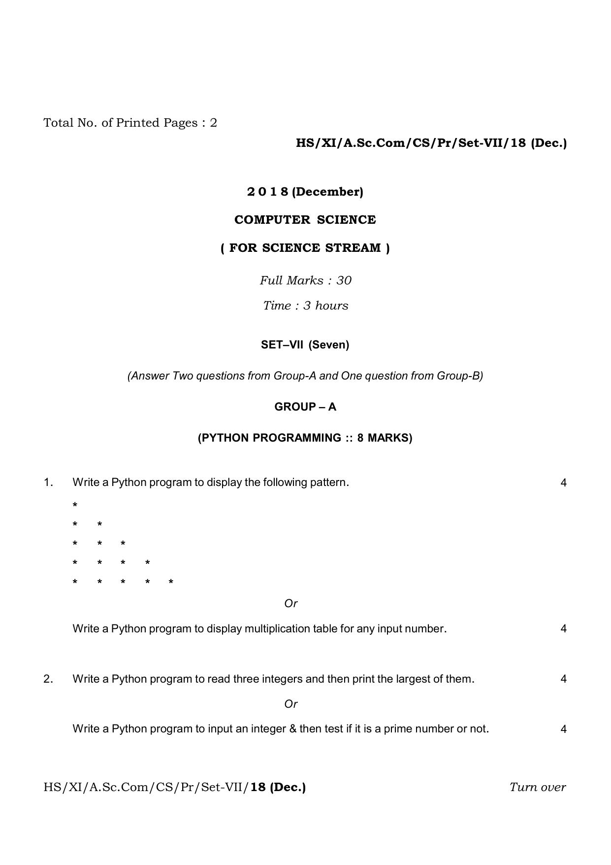 Meghalaya Board (MBOSE) Class 11 Computer_Science__Inctruction___Practical_ 2019 Question Paper - Page 15