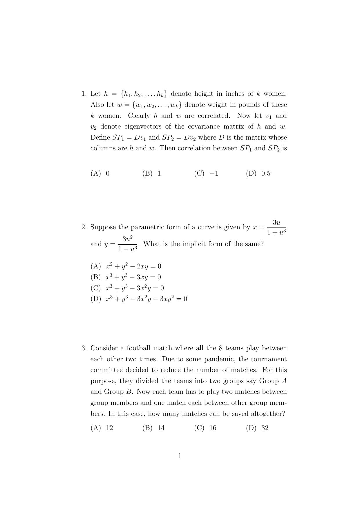ISI Admission Test PG Diploma in Applied Statistics (online) (DST) 2024 Sample Paper - Page 1