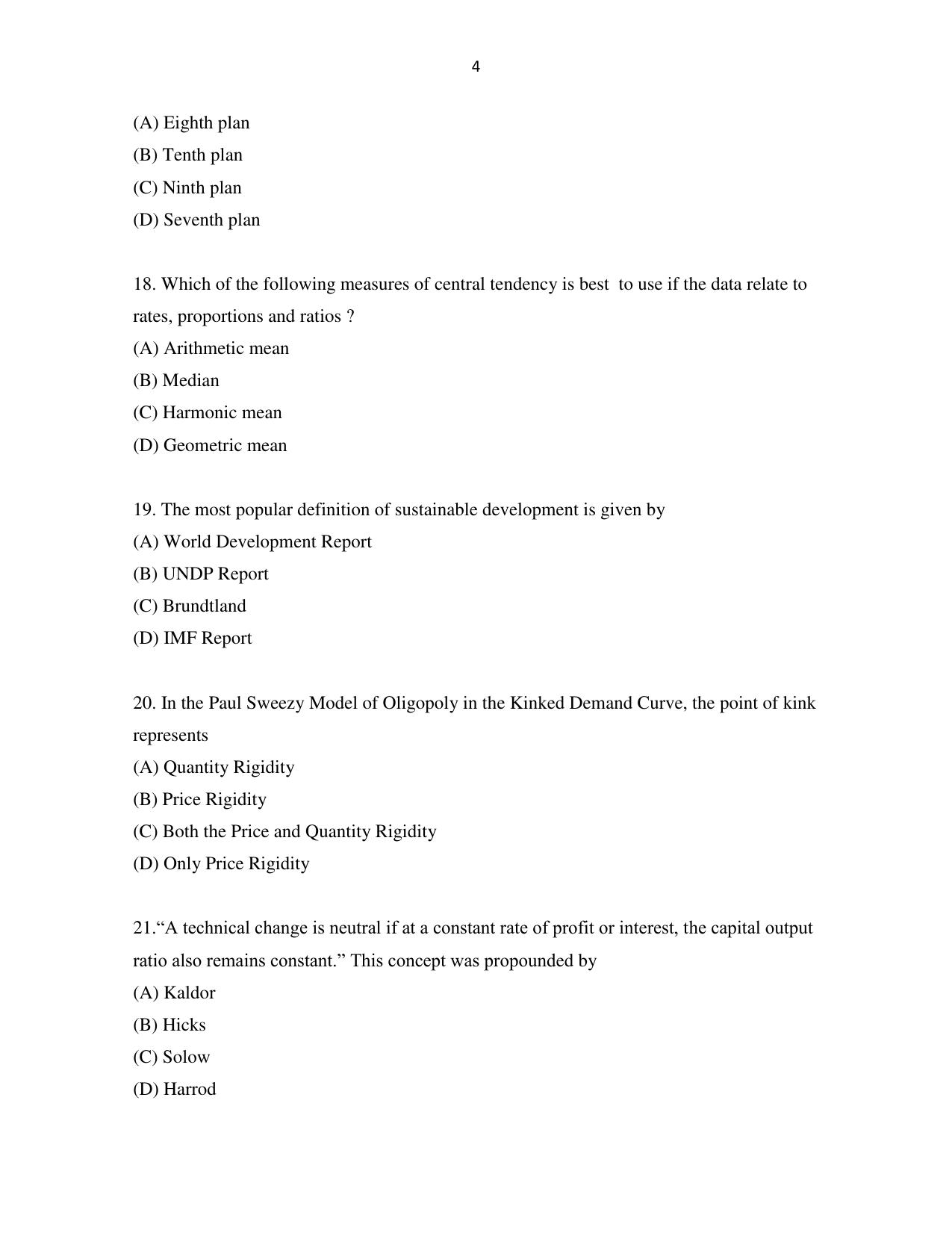 Odisha CPET 2021 ECONOMICS Question Paper - Page 4