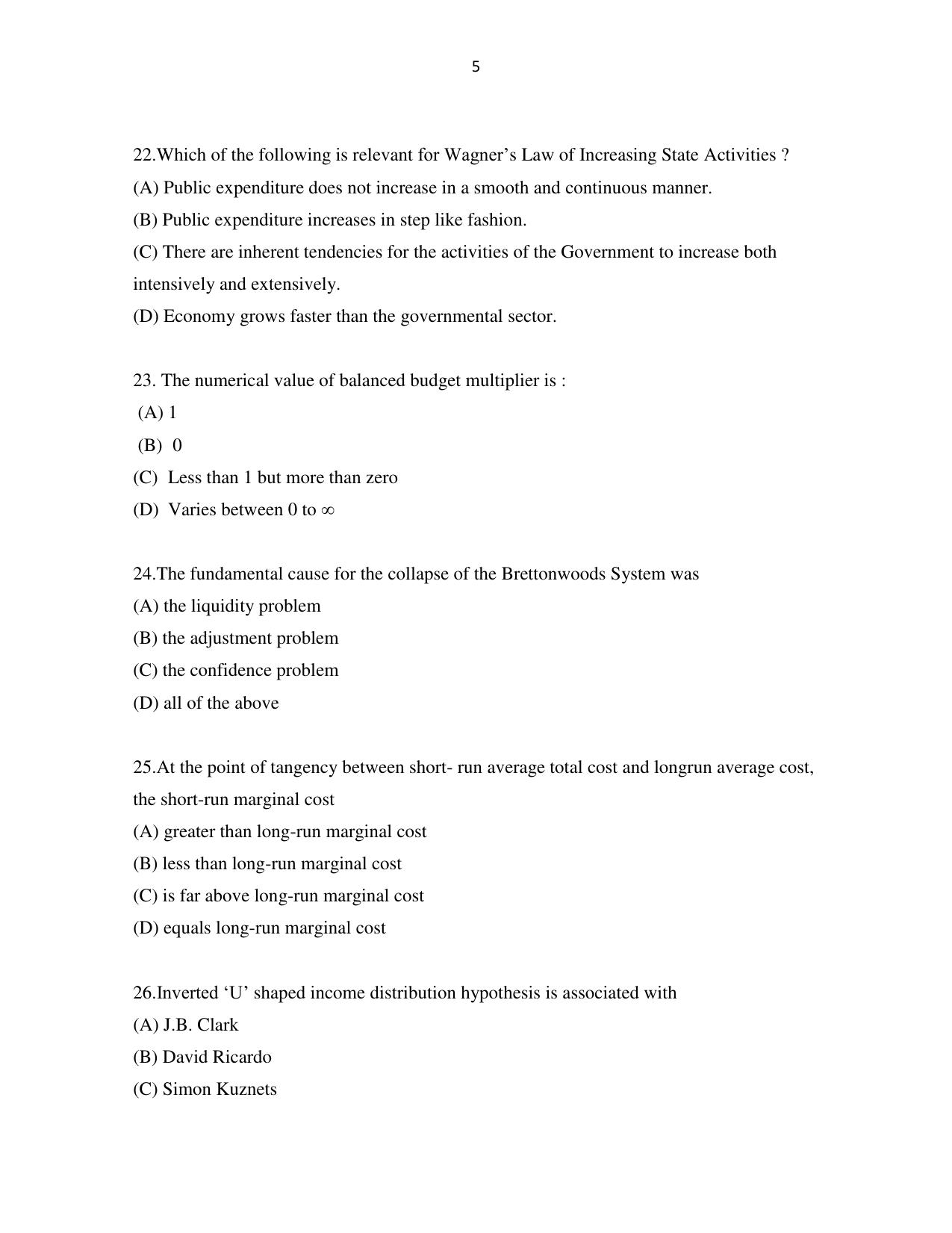 Odisha CPET 2021 ECONOMICS Question Paper - Page 5