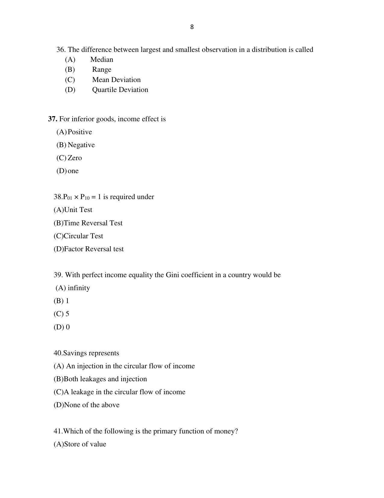 Odisha CPET 2021 ECONOMICS Question Paper - Page 8