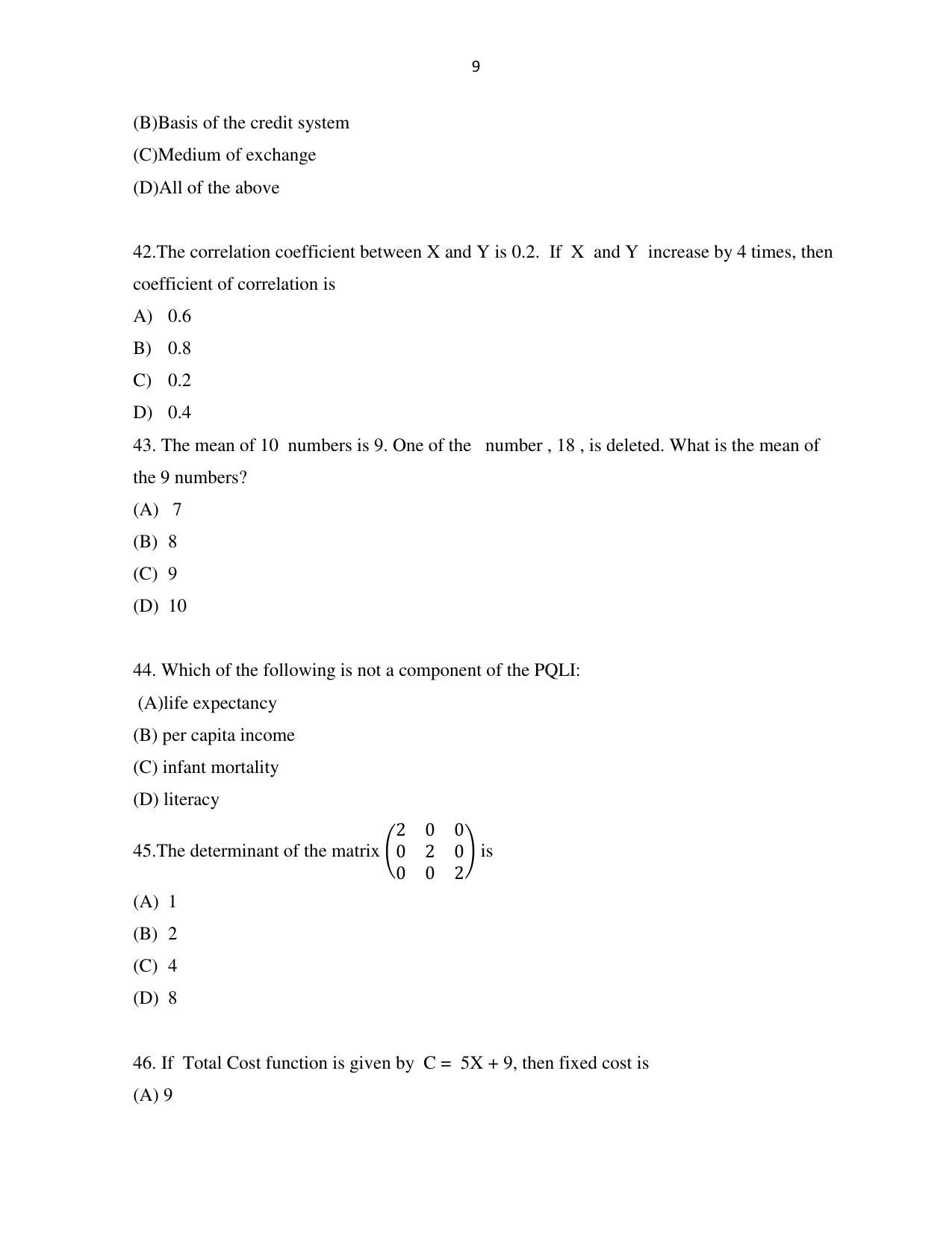 Odisha CPET 2021 ECONOMICS Question Paper - Page 9