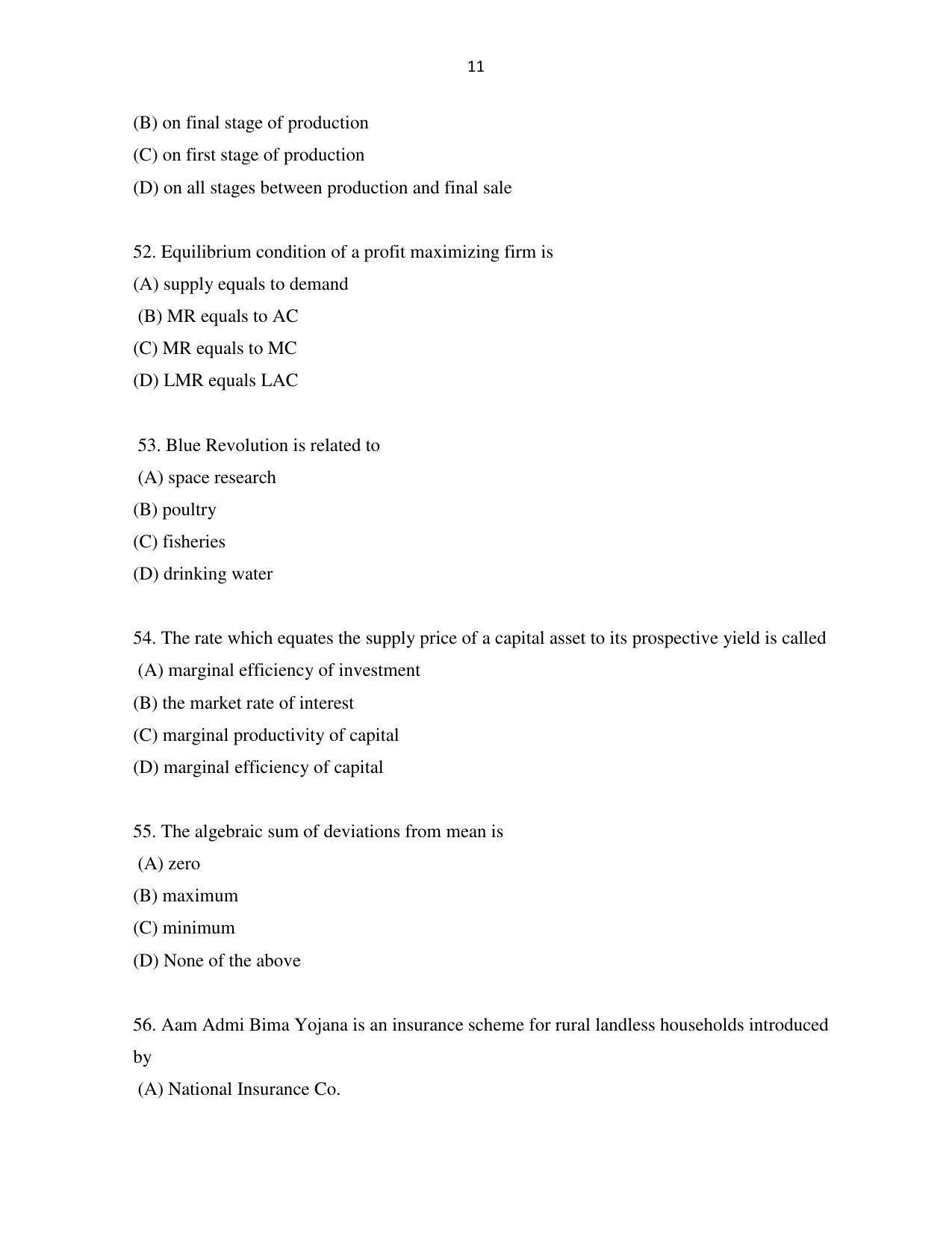 Odisha CPET 2021 ECONOMICS Question Paper - Page 11