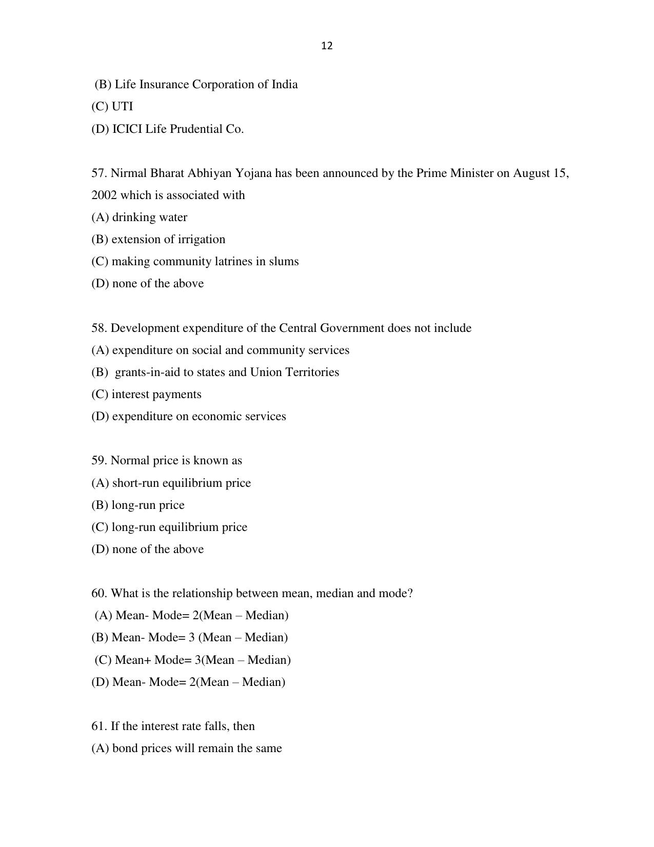 Odisha CPET 2021 ECONOMICS Question Paper - Page 12
