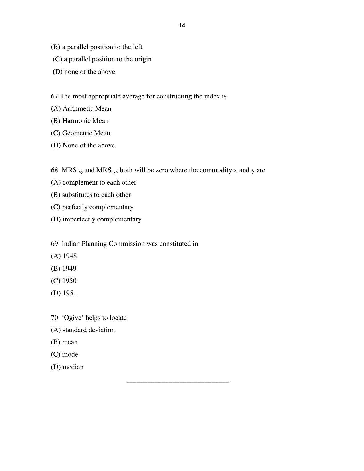 Odisha CPET 2021 ECONOMICS Question Paper - Page 14