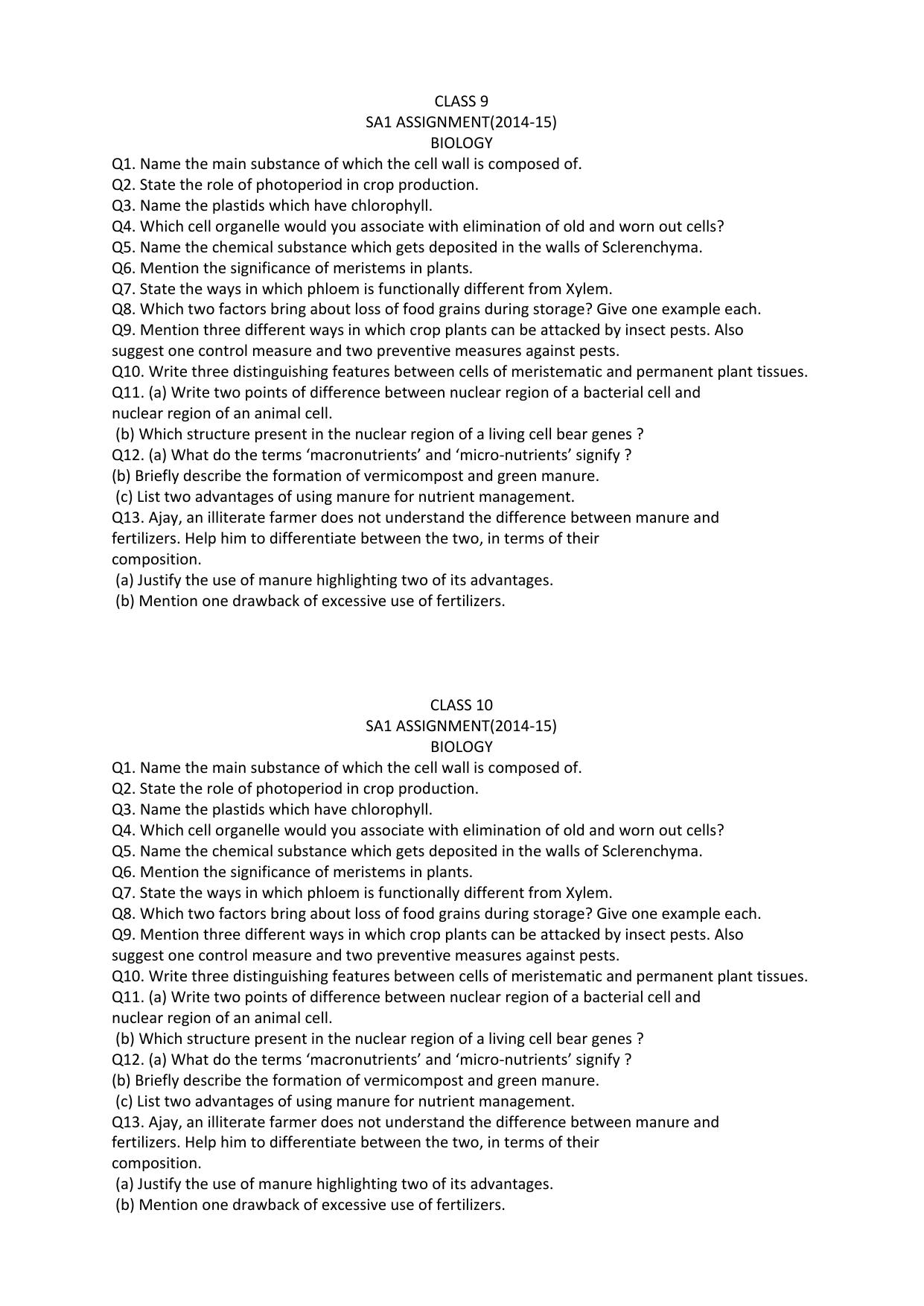 CBSE Worksheets for Class 9 Biology Assignment 9 - Page 1