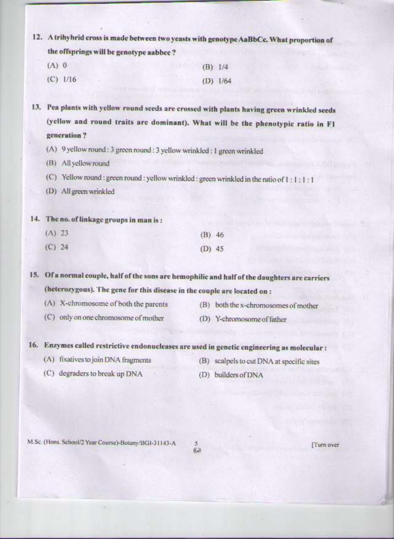 PU CET PG 2015: MSc (HS/2yr)(Botany) Question Paper - Page 4