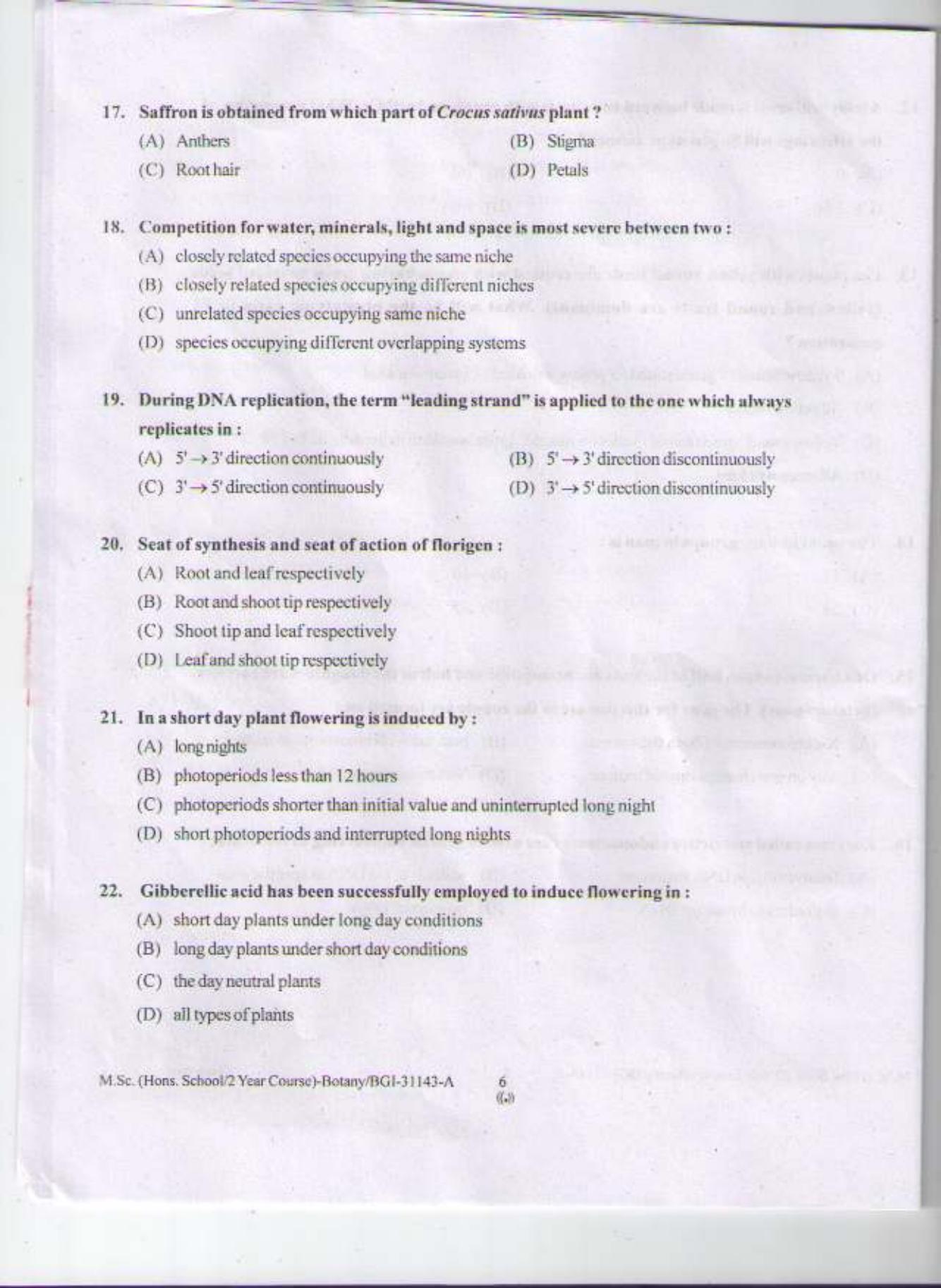 PU CET PG 2015: MSc (HS/2yr)(Botany) Question Paper - Page 5