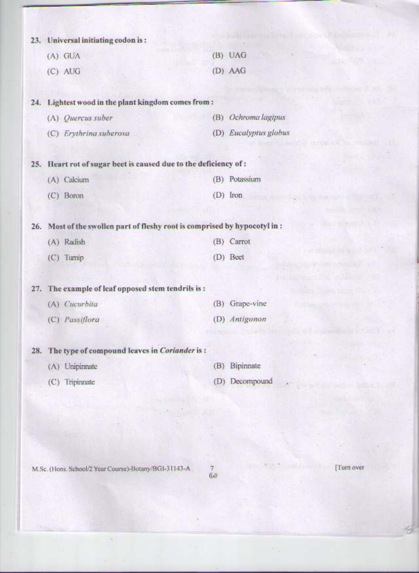 PU CET PG 2015: MSc (HS/2yr)(Botany) Question Paper - Page 6