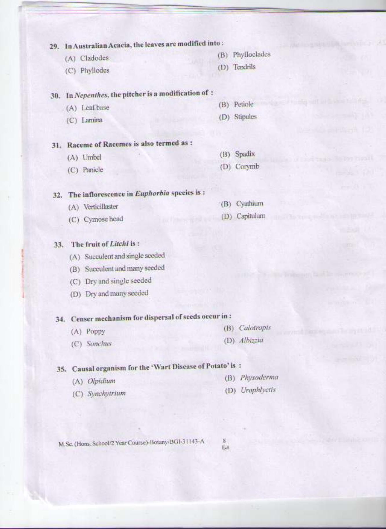PU CET PG 2015: MSc (HS/2yr)(Botany) Question Paper - Page 7