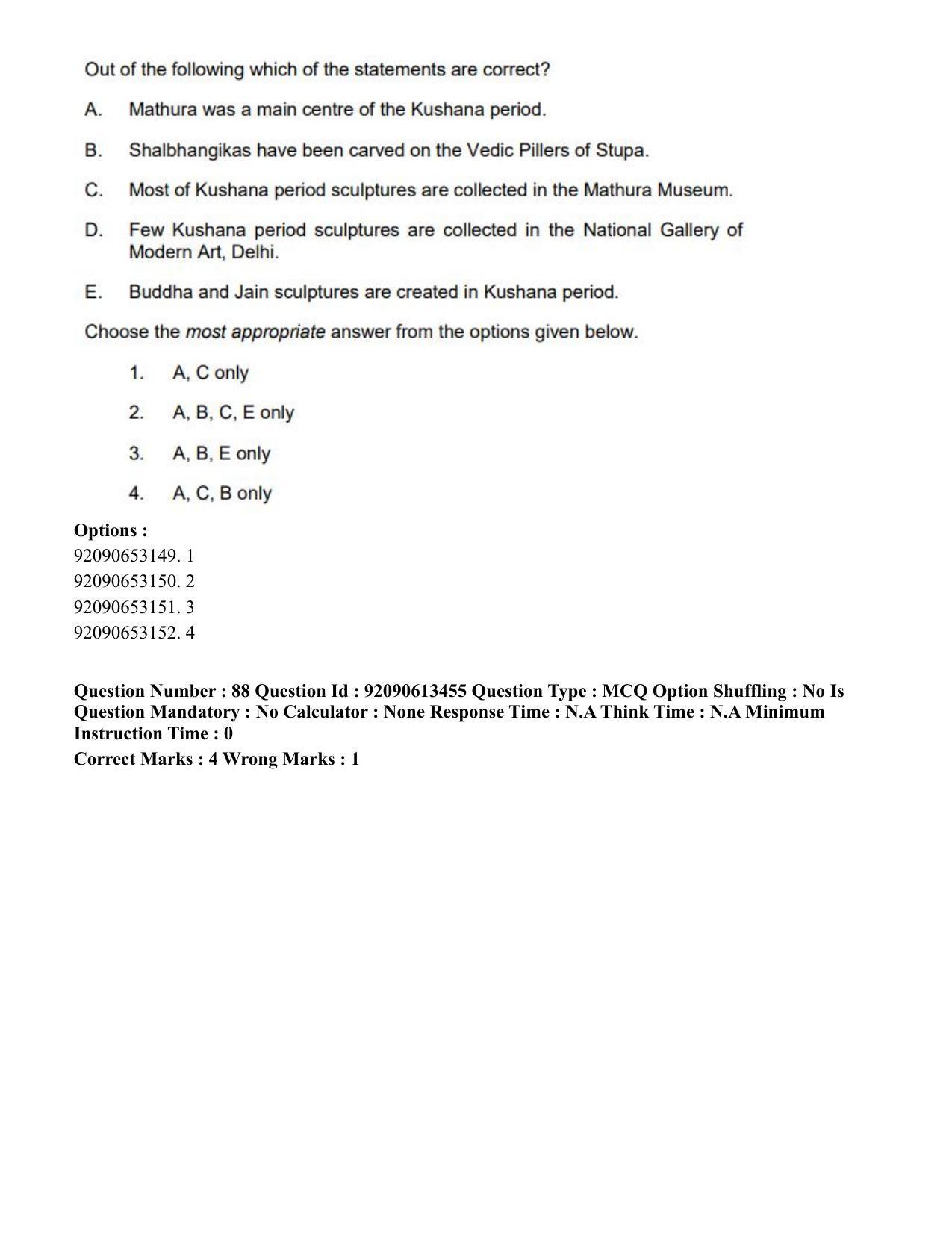 CUET PG 2023: HUQP07 – Fine Arts Hindi-Shift 1 (12-06-2023) Question Paper - Page 88