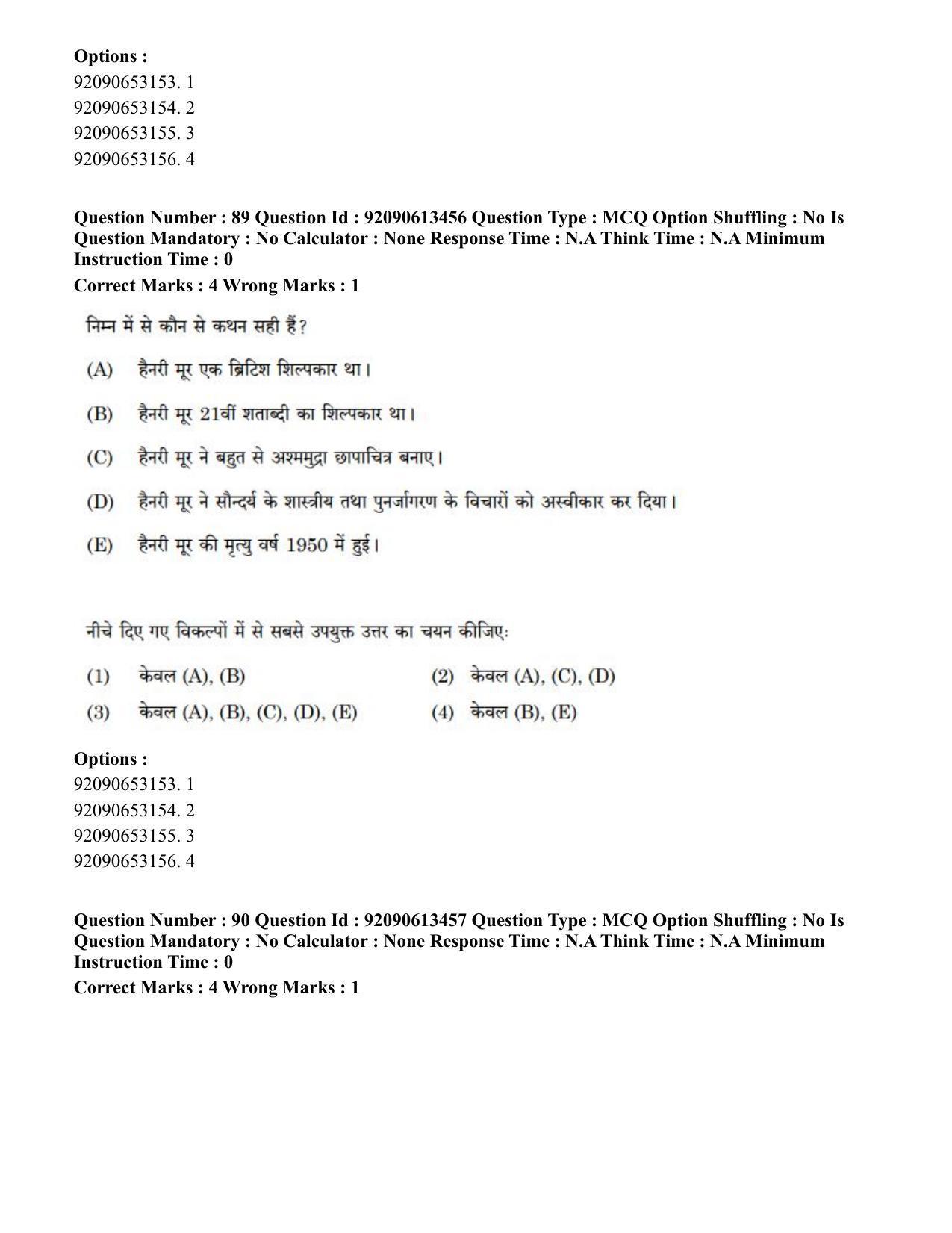 CUET PG 2023: HUQP07 – Fine Arts Hindi-Shift 1 (12-06-2023) Question Paper - Page 90