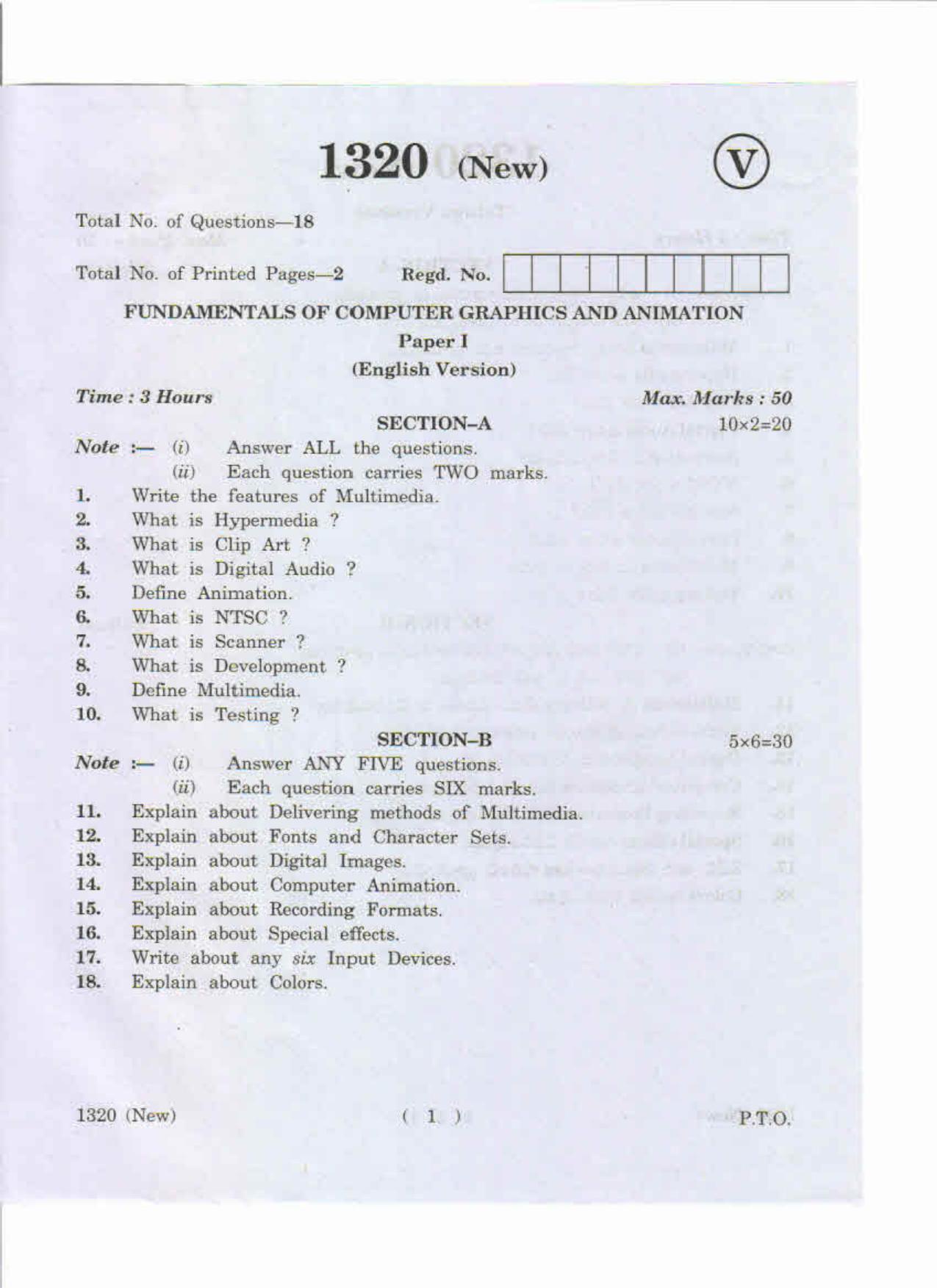 AP Inter 2nd Year Fundamentals of Computer Graphics and Animation-II May-2019-Vocational Question Paper - Page 1