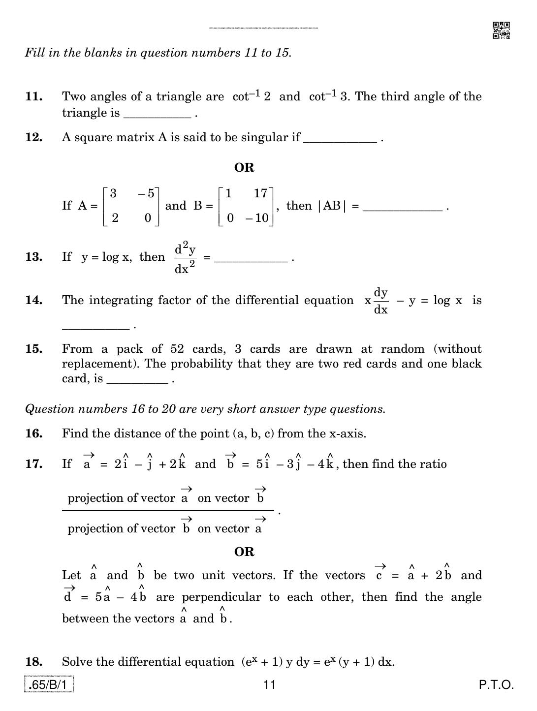 CBSE Class 12 65-C-1 - Mathematics 2020 Compartment Question Paper - Page 11