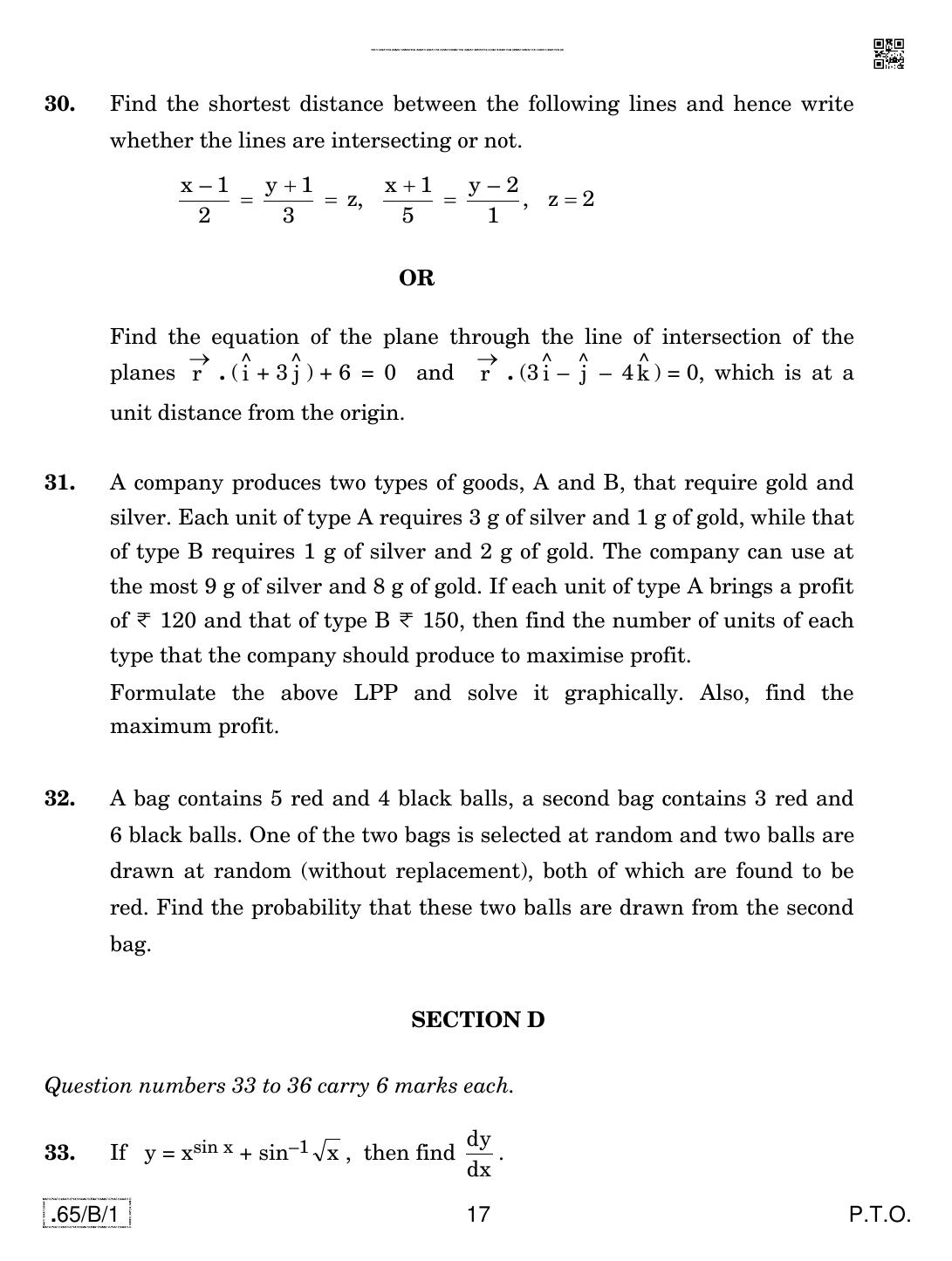 CBSE Class 12 65-C-1 - Mathematics 2020 Compartment Question Paper - Page 17