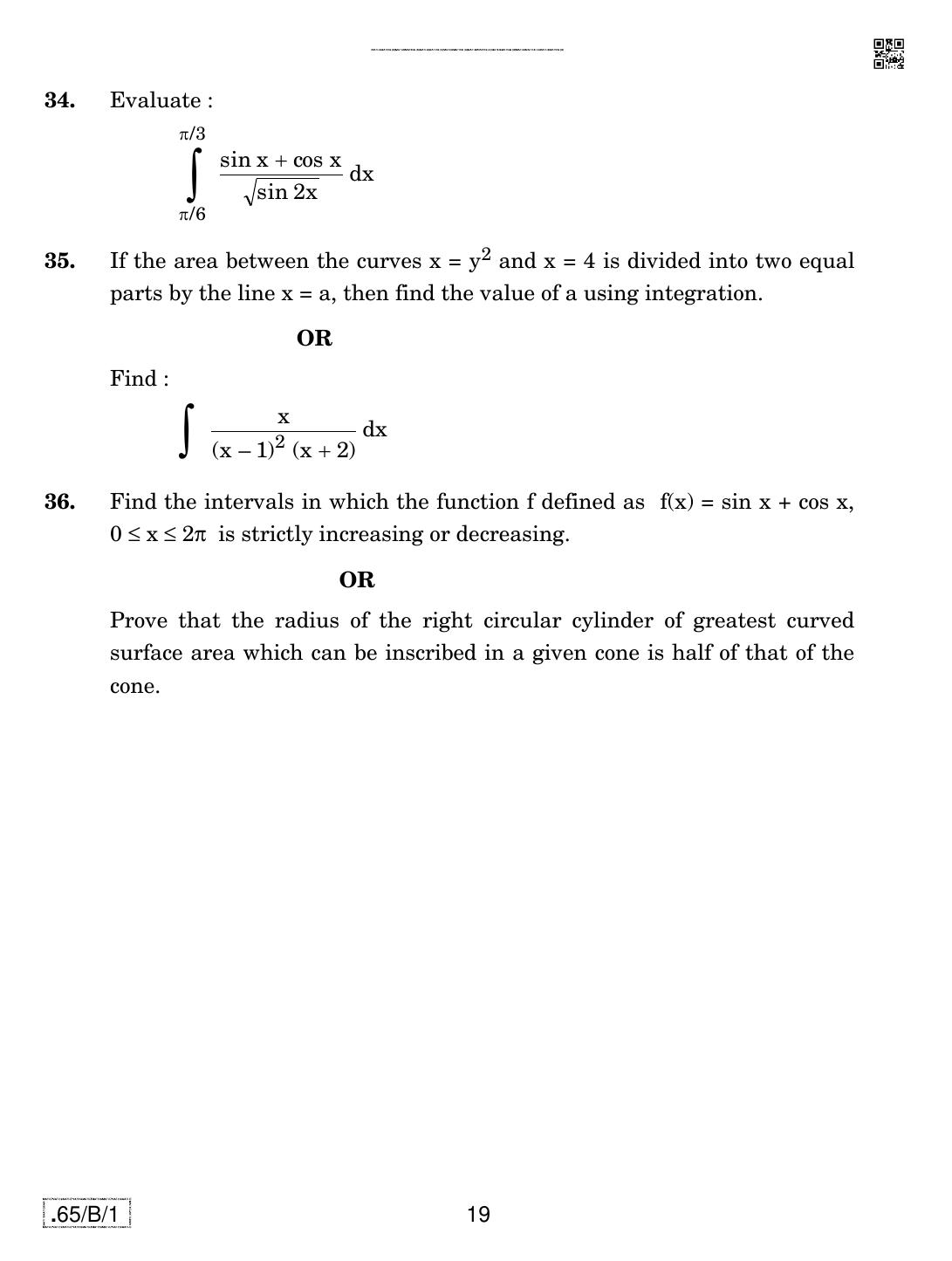 CBSE Class 12 65-C-1 - Mathematics 2020 Compartment Question Paper - Page 19
