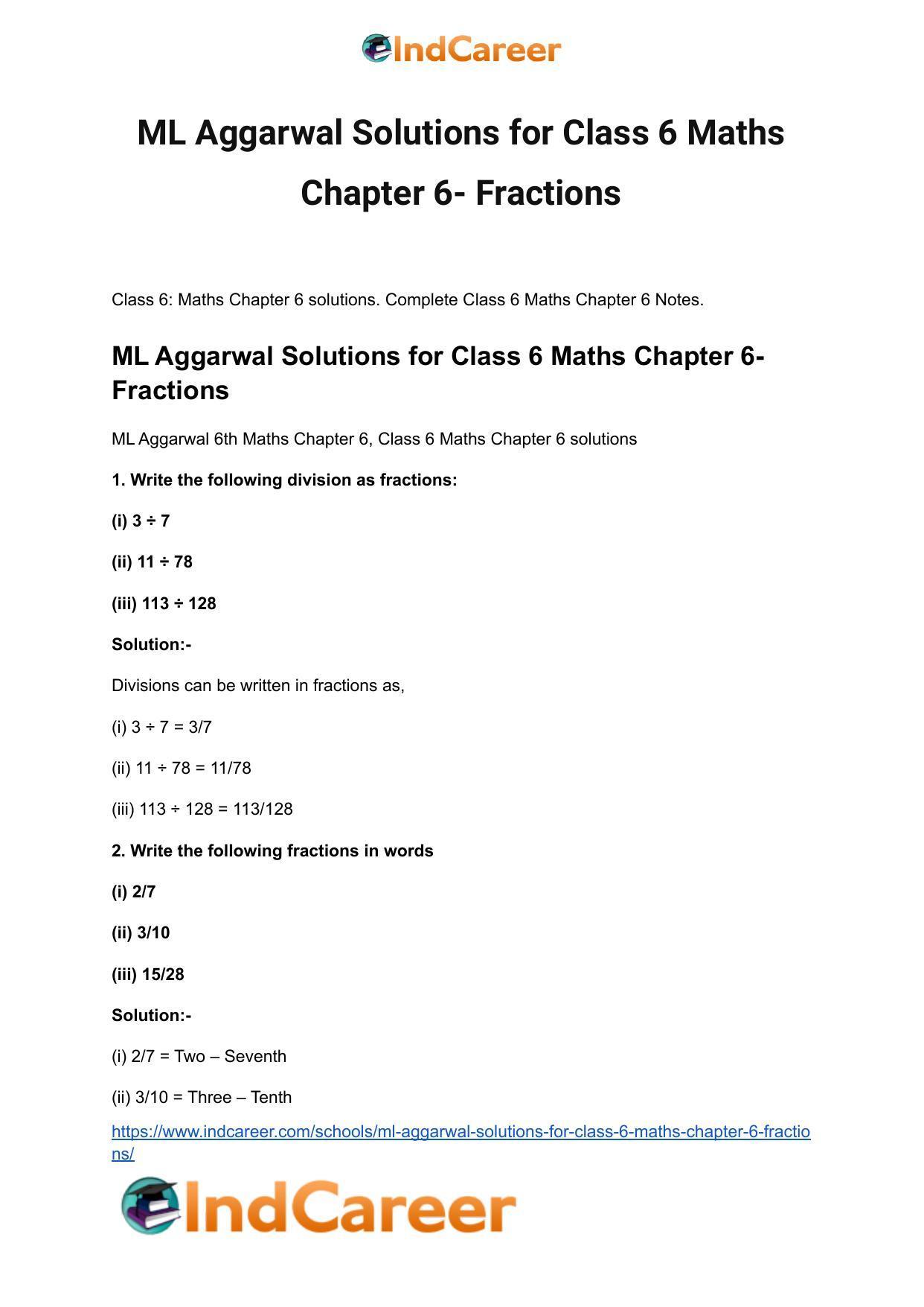 ML Aggarwal Solutions for Class 6 Maths Chapter 6- Fractions - Page 2