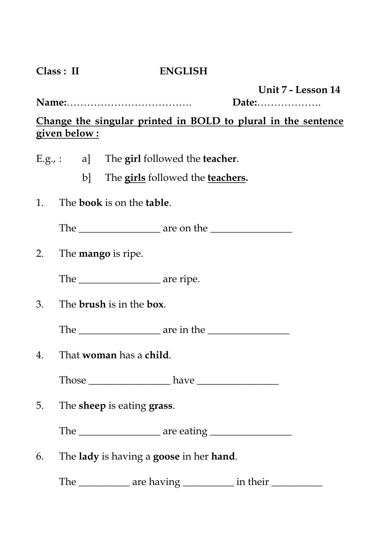 Worksheet for Class 2 English Assignment 32 lesson 14 - Page 1
