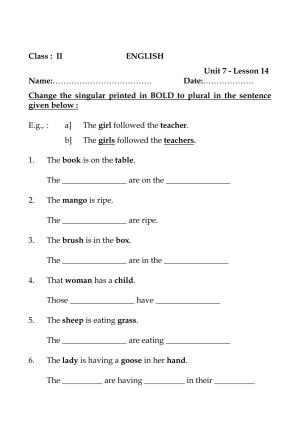 Worksheet for Class 2 English Assignment 32 lesson 14