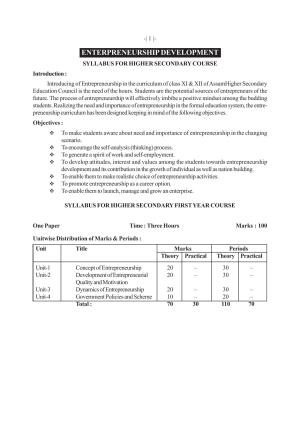 AHSEC 1st Year Enterpreneurship-Development Syllabus